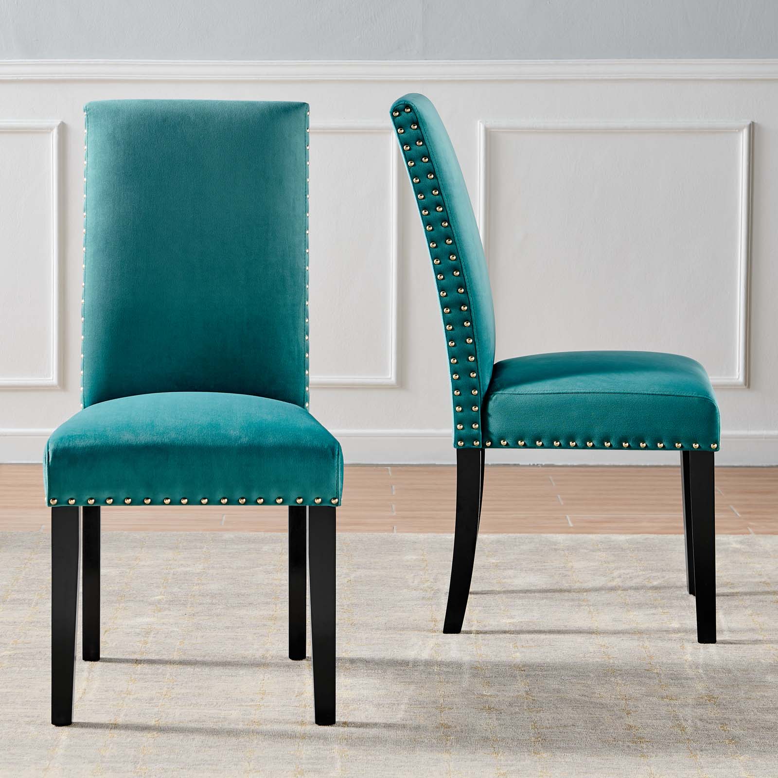 Modway Dining Chairs - Parcel Performance Velvet Dining Side Chairs - ( Set of 2 ) Teal