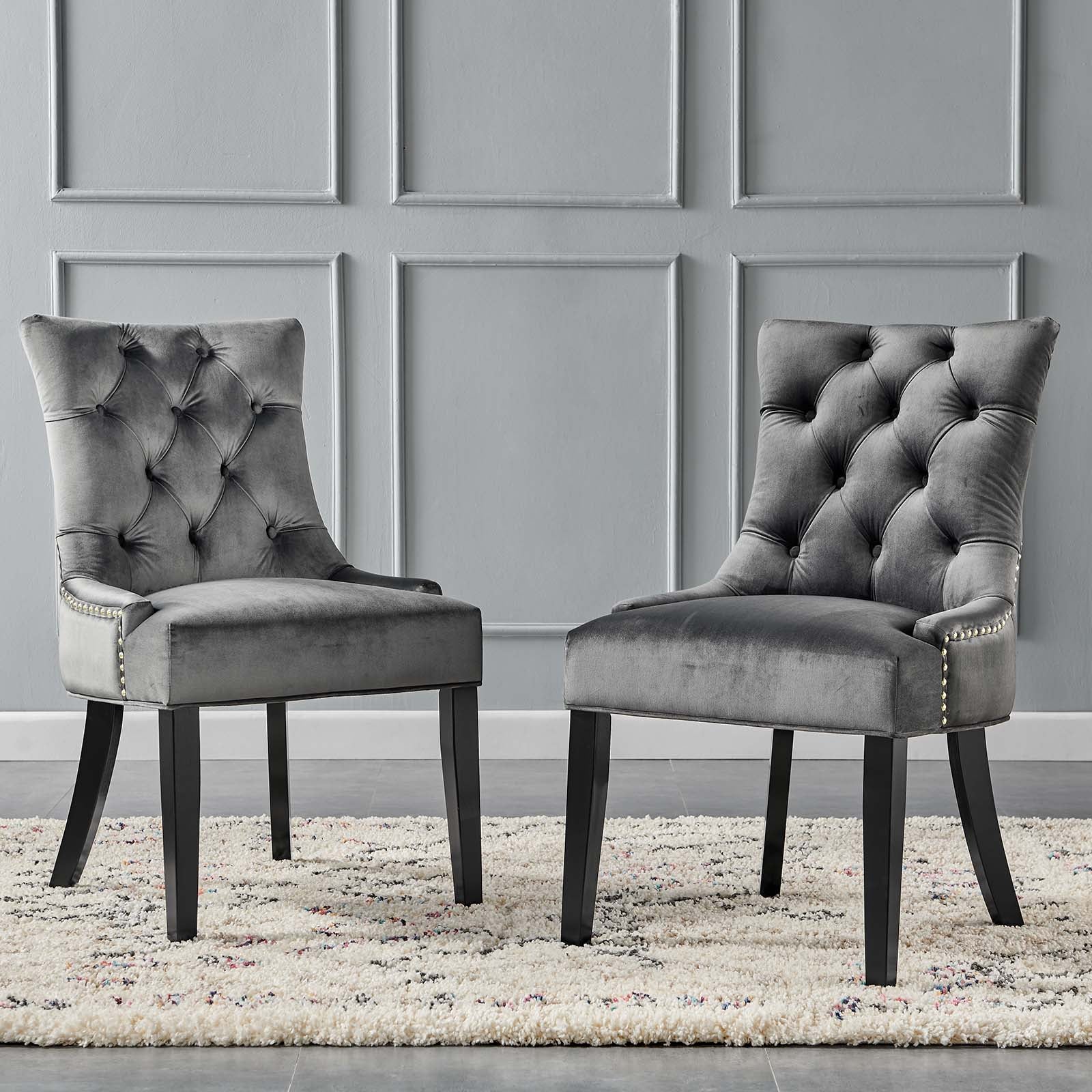 Modway Dining Chairs - Regent Tufted Performance Velvet Dining Side Chairs - ( Set of 2 ) Charcoal