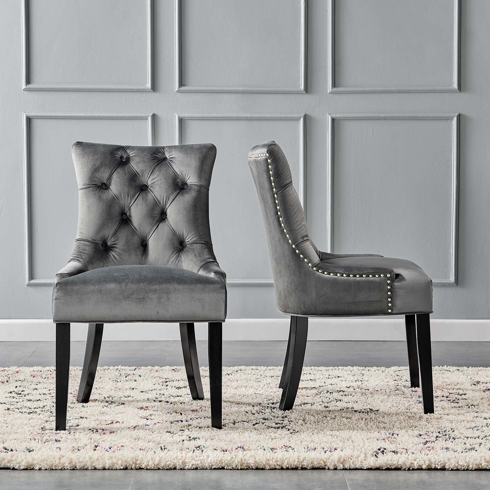 Modway Dining Chairs - Regent Tufted Performance Velvet Dining Side Chairs - ( Set of 2 ) Charcoal