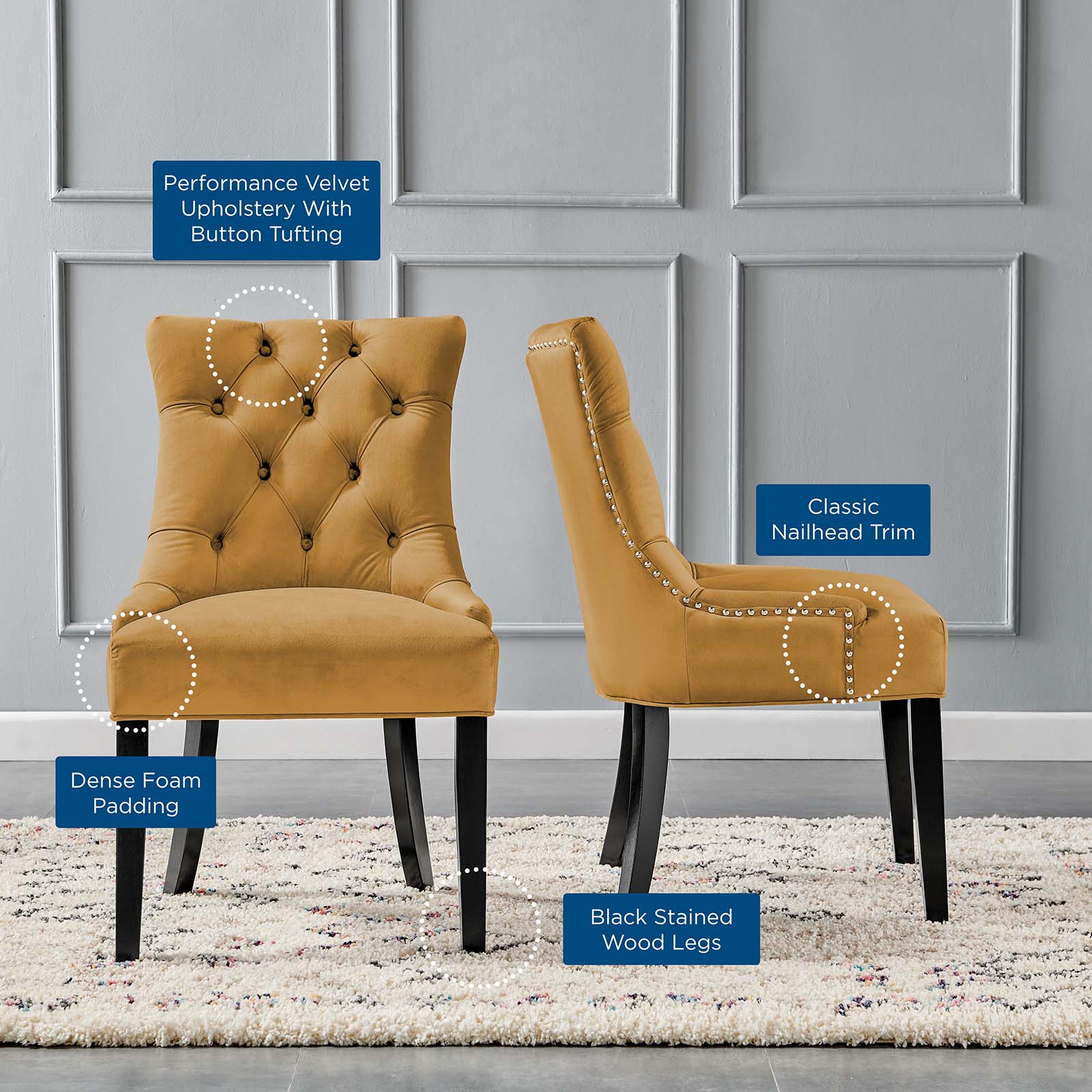 Modway Dining Chairs - Regent Tufted Performance Velvet Dining Side Chairs - ( Set Of 2 ) Cognac