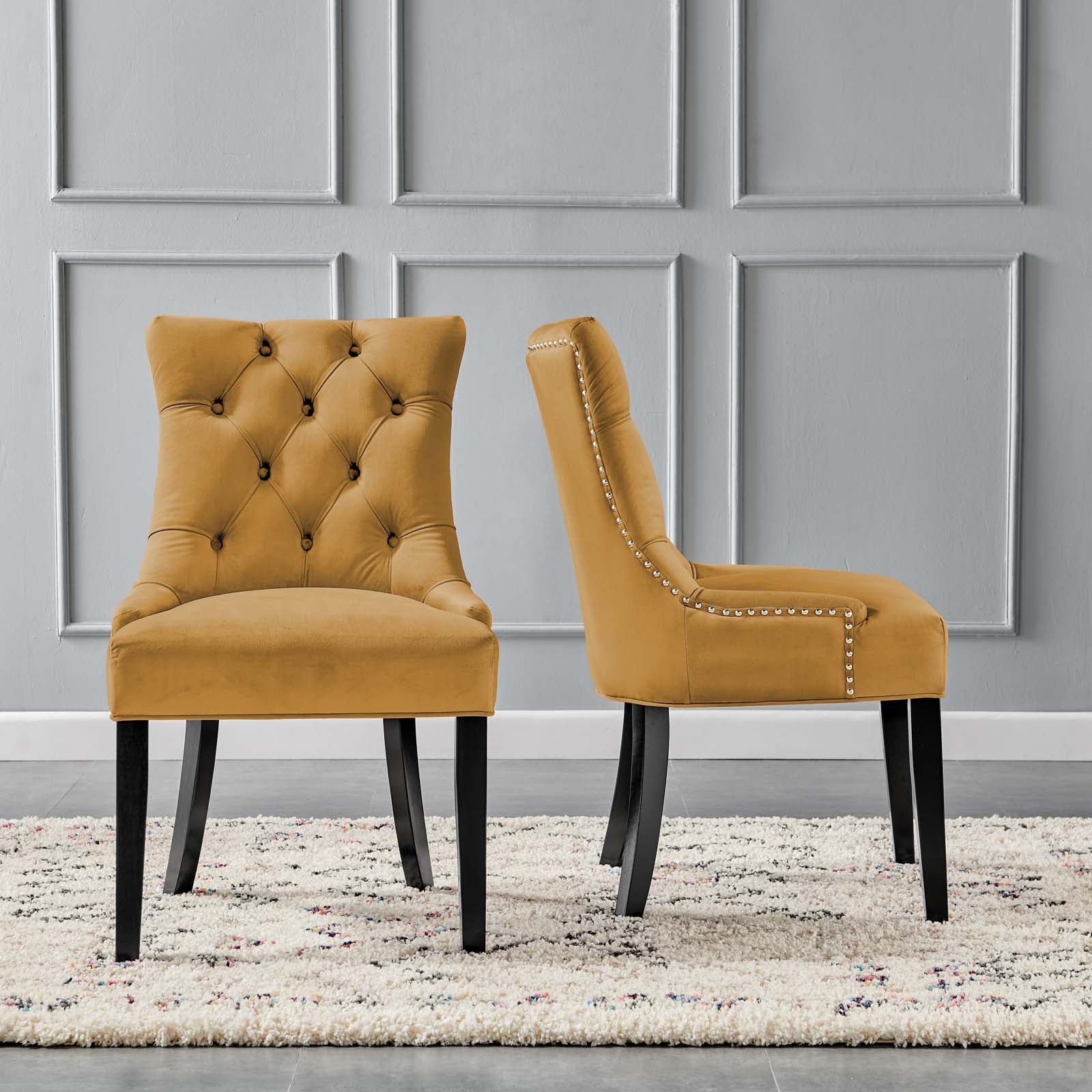 Modway Dining Chairs - Regent Tufted Performance Velvet Dining Side Chairs - ( Set Of 2 ) Cognac