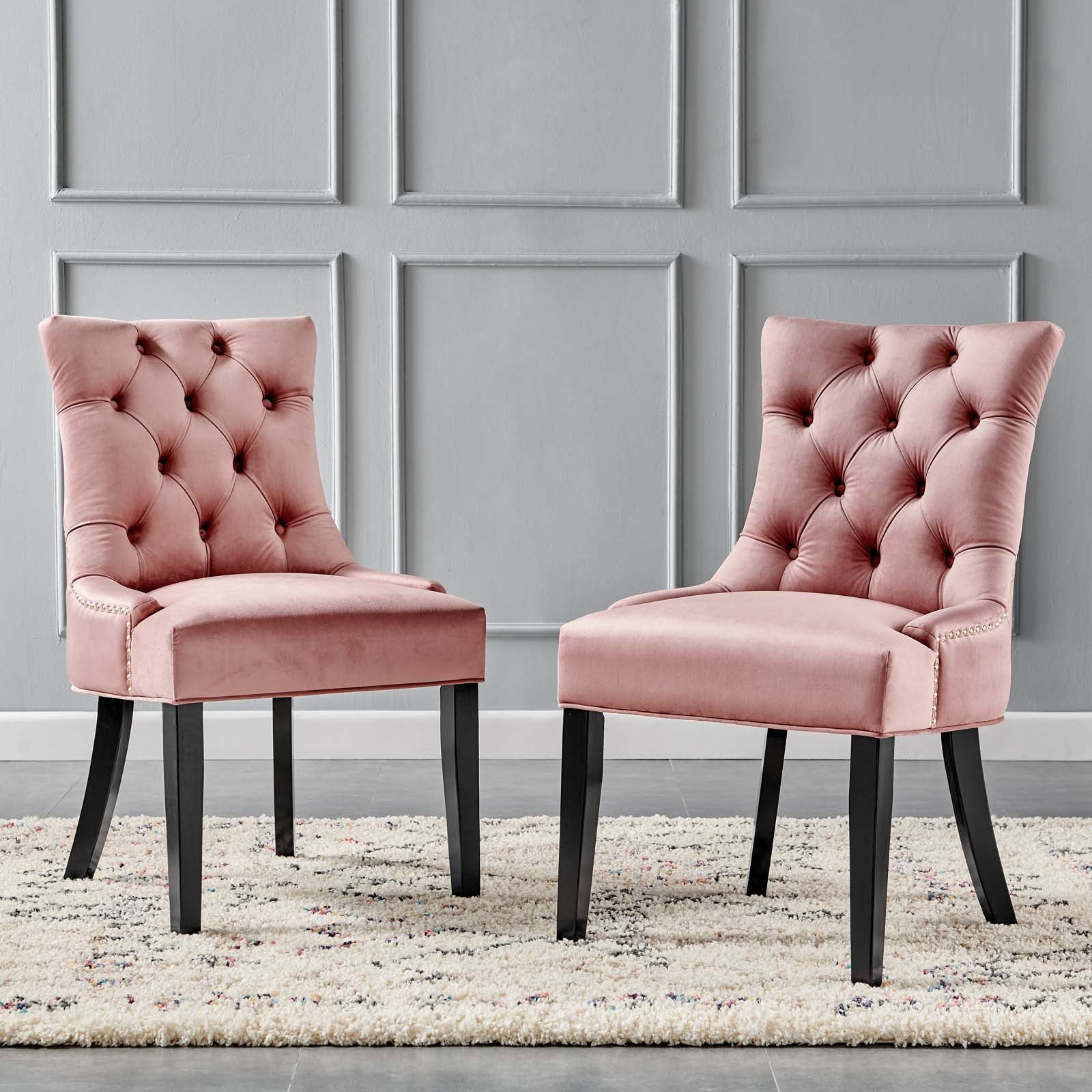 Modway Dining Chairs - Regent Tufted Performance Velvet Dining Side Chairs - ( Set of 2 ) Dusty Rose