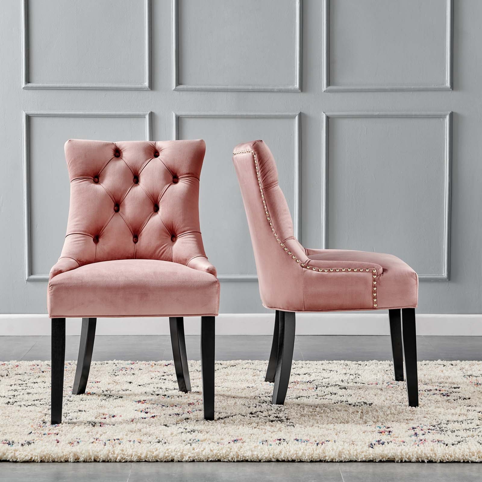 Modway Dining Chairs - Regent Tufted Performance Velvet Dining Side Chairs - ( Set of 2 ) Dusty Rose