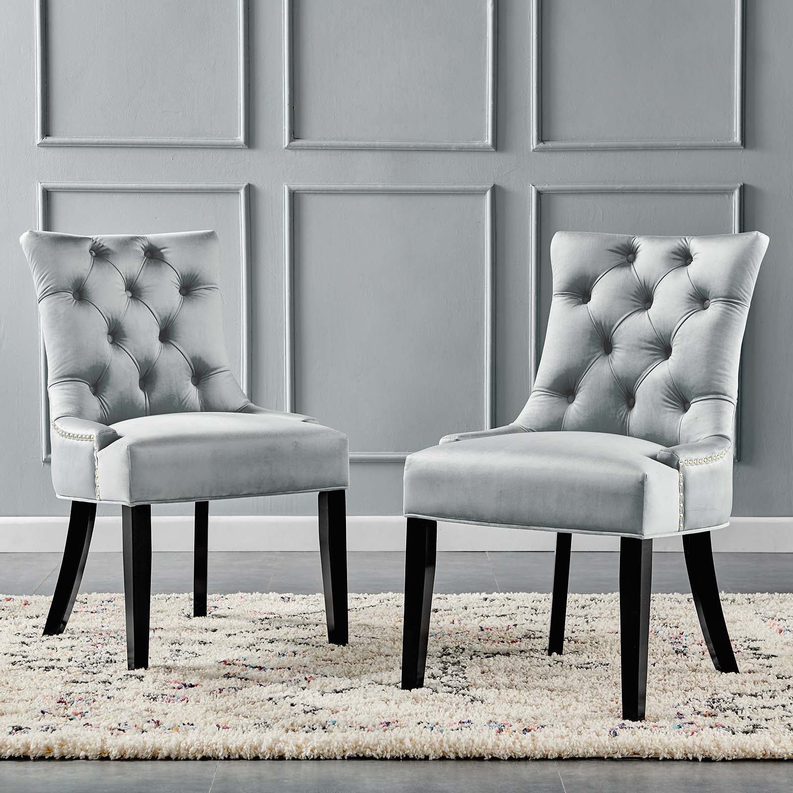 Modway Dining Chairs - Regent Tufted Performance Velvet Dining Side Chairs - Set of 2 Light Gray