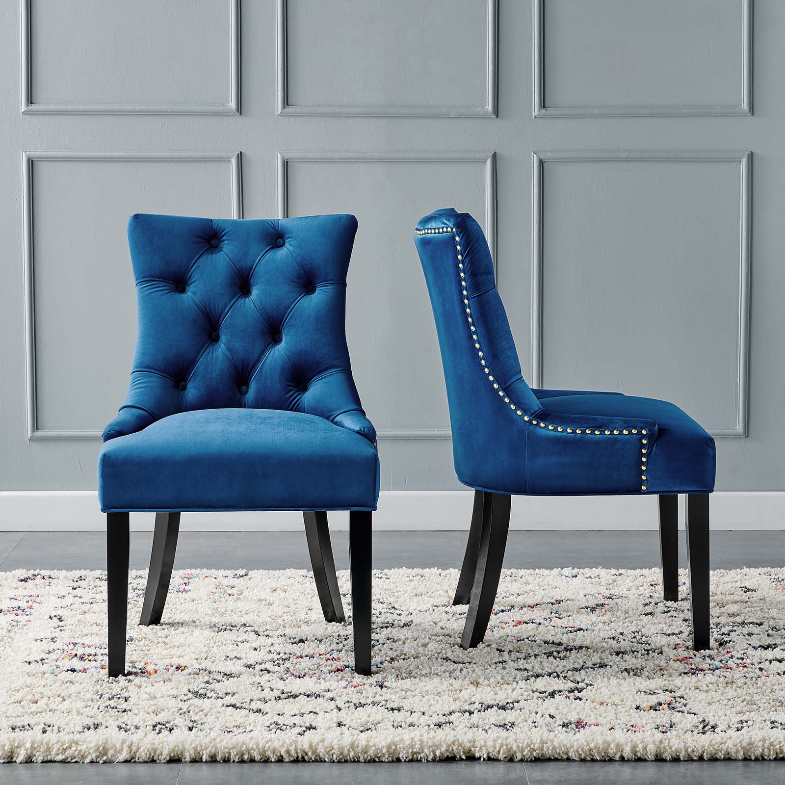 Modway Dining Chairs - Regent Tufted Performance Velvet Dining Side Chairs Navy ( Set of 2 )