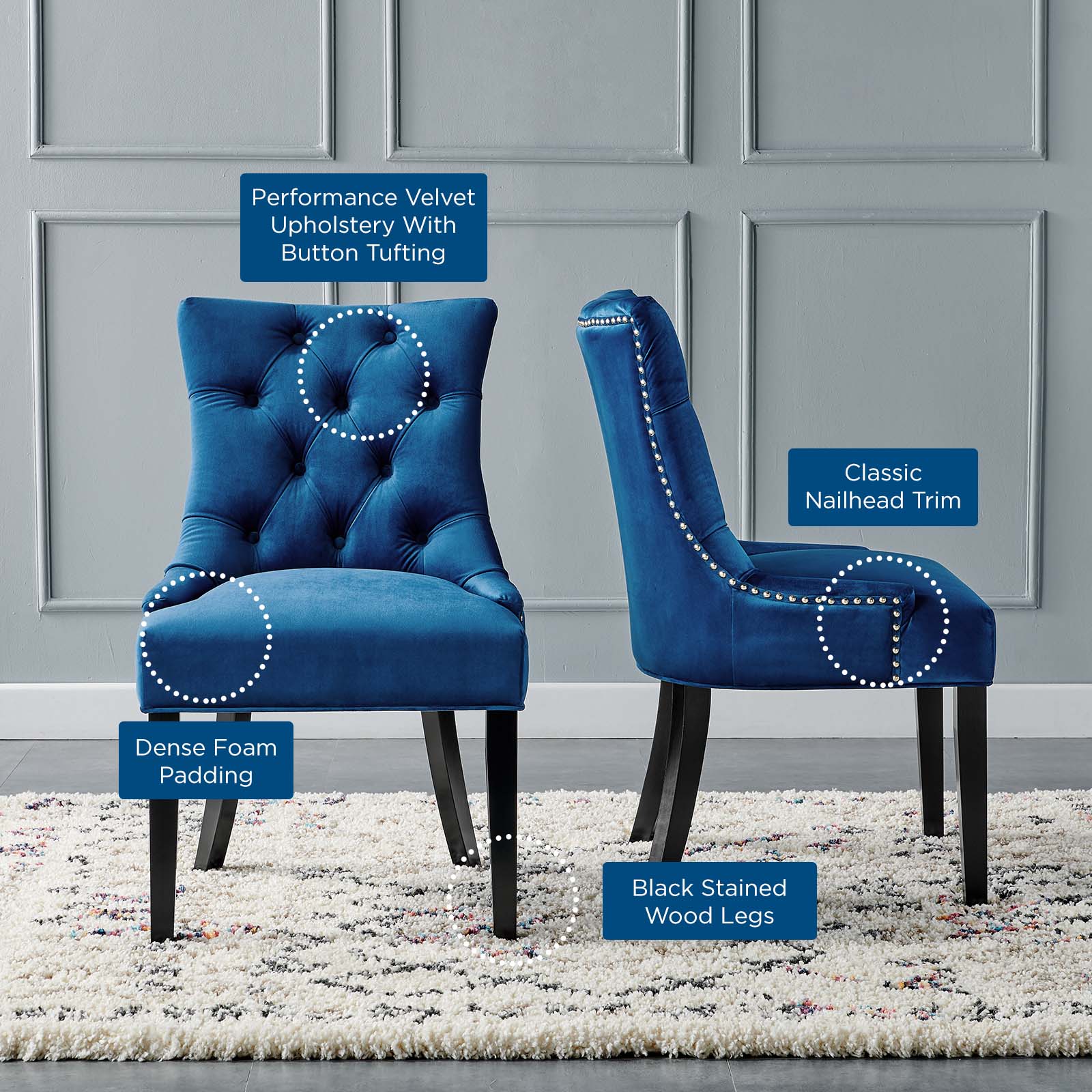 Modway Dining Chairs - Regent Tufted Performance Velvet Dining Side Chairs Navy ( Set of 2 )