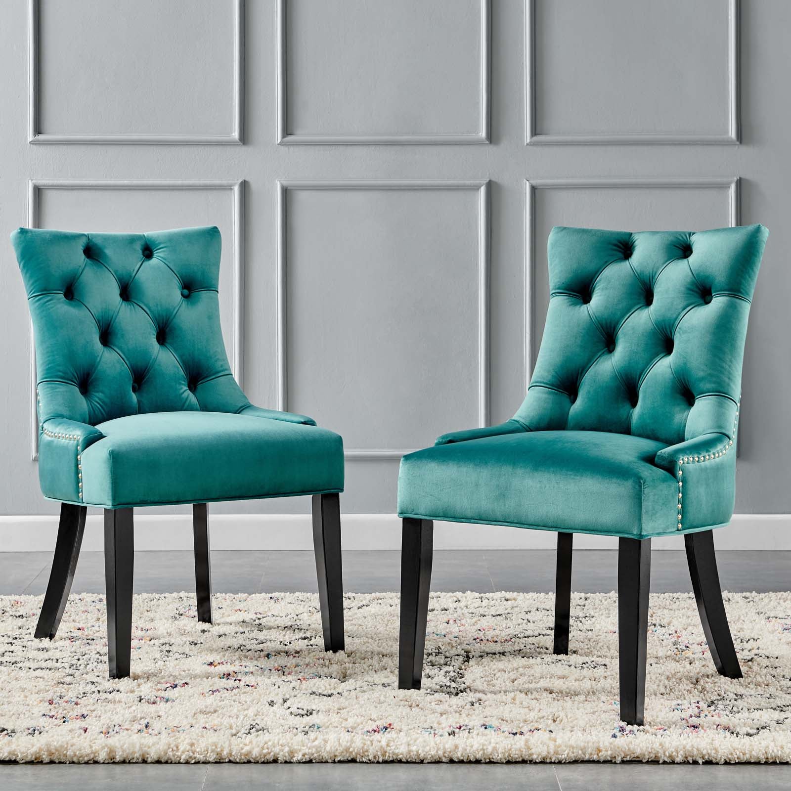 Modway Dining Chairs - Regent Tufted Performance Velvet Dining Side Chairs Teal ( Set of 2 )