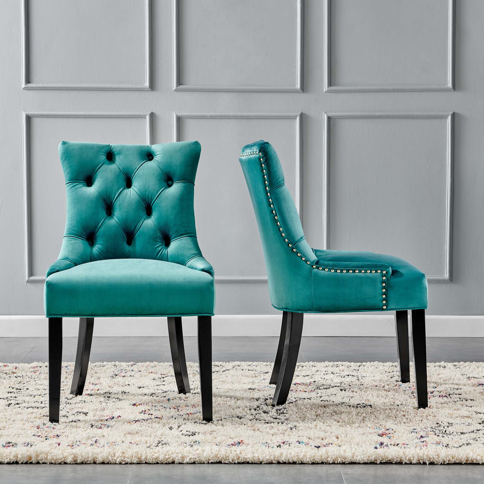 Modway Dining Chairs - Regent Tufted Performance Velvet Dining Side Chairs Teal ( Set of 2 )
