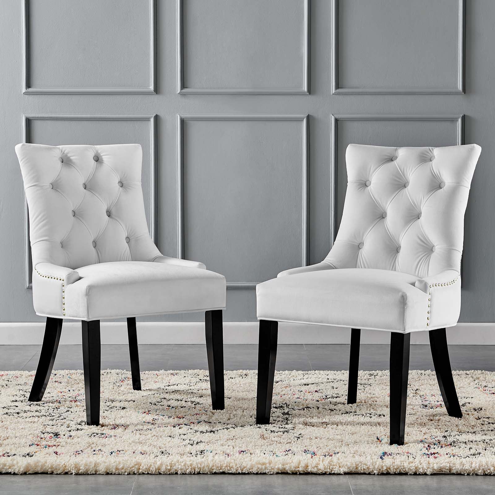 Modway Dining Chairs - Regent-Tufted-Performance-Velvet-Dining-Side-Chairs---Set-of-2-White