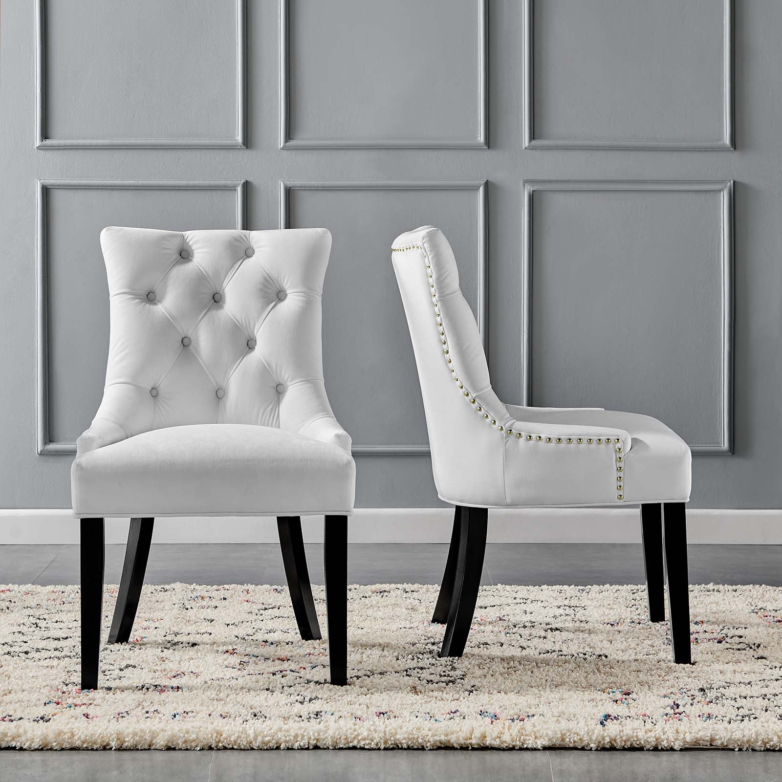 Modway Dining Chairs - Regent-Tufted-Performance-Velvet-Dining-Side-Chairs---Set-of-2-White