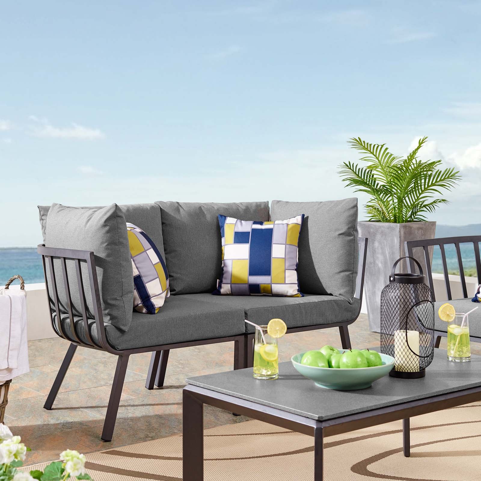 Modway Outdoor Chairs - Riverside 2 Piece Outdoor Patio Aluminum Sectional Sofa Set Gray Charcoal