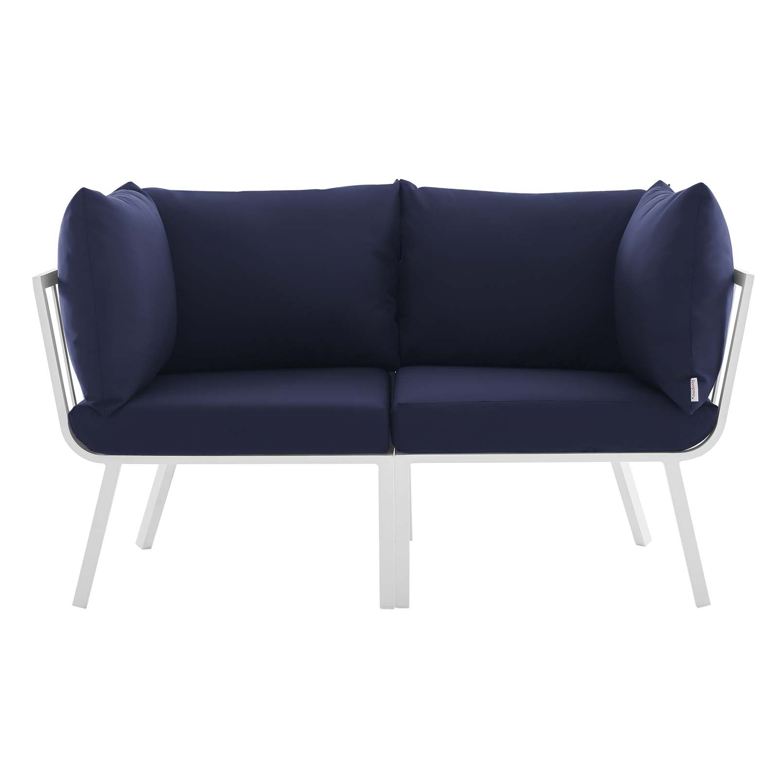 Riverside 2 Piece Outdoor Patio Aluminum Sectional Sofa Set White Navy