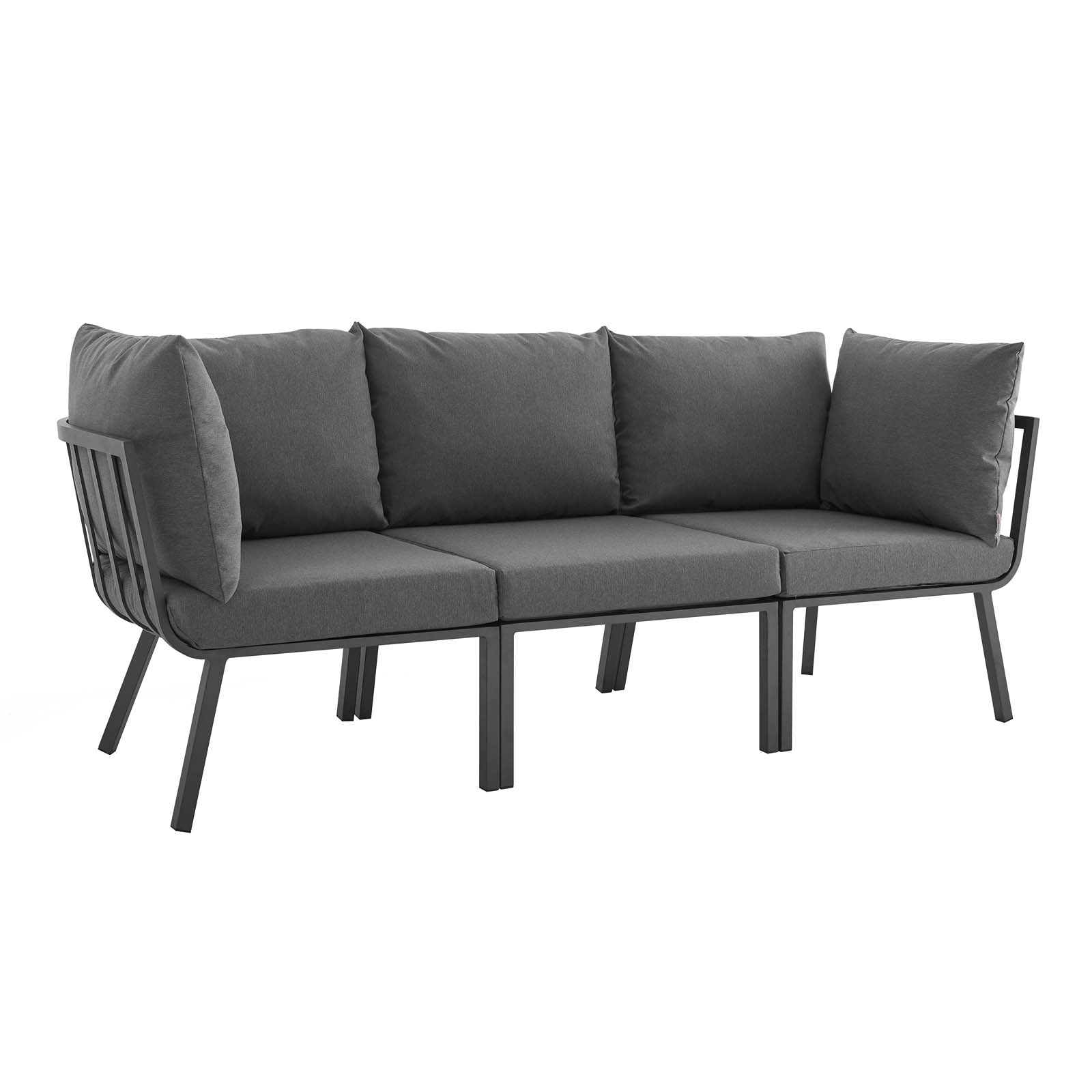 Modway Outdoor Conversation Sets - Riverside 3 Piece Outdoor Patio Aluminum Sectional Sofa Set Gray Charcoal