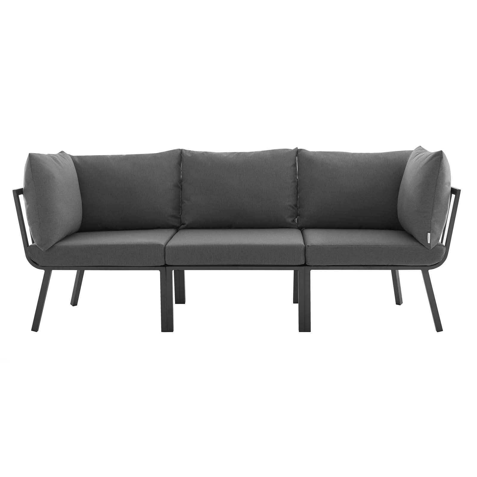 Modway Outdoor Conversation Sets - Riverside 3 Piece Outdoor Patio Aluminum Sectional Sofa Set Gray Charcoal