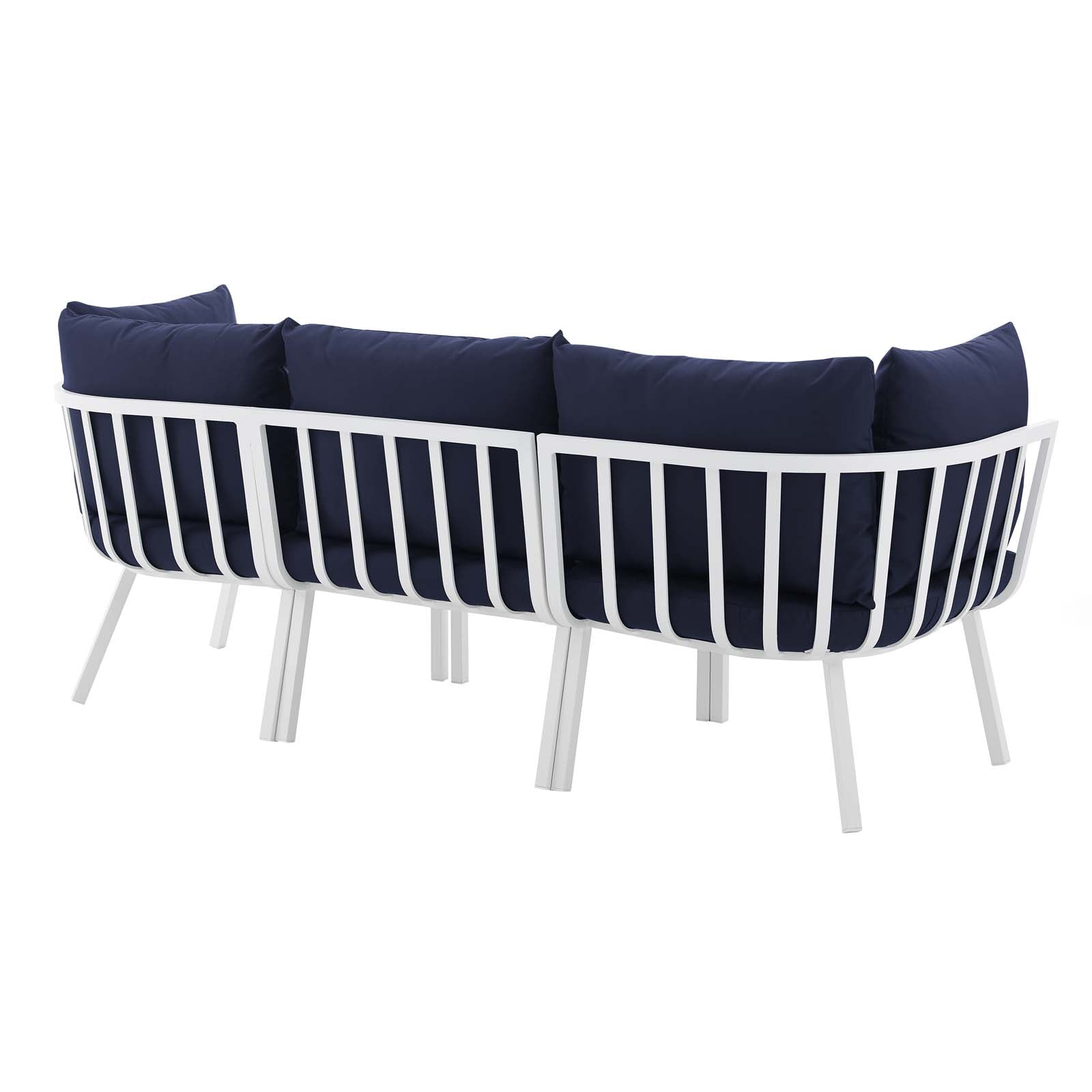 Modway Outdoor Conversation Sets - Riverside 3 Piece Outdoor Patio Aluminum Sectional Sofa Set White Navy