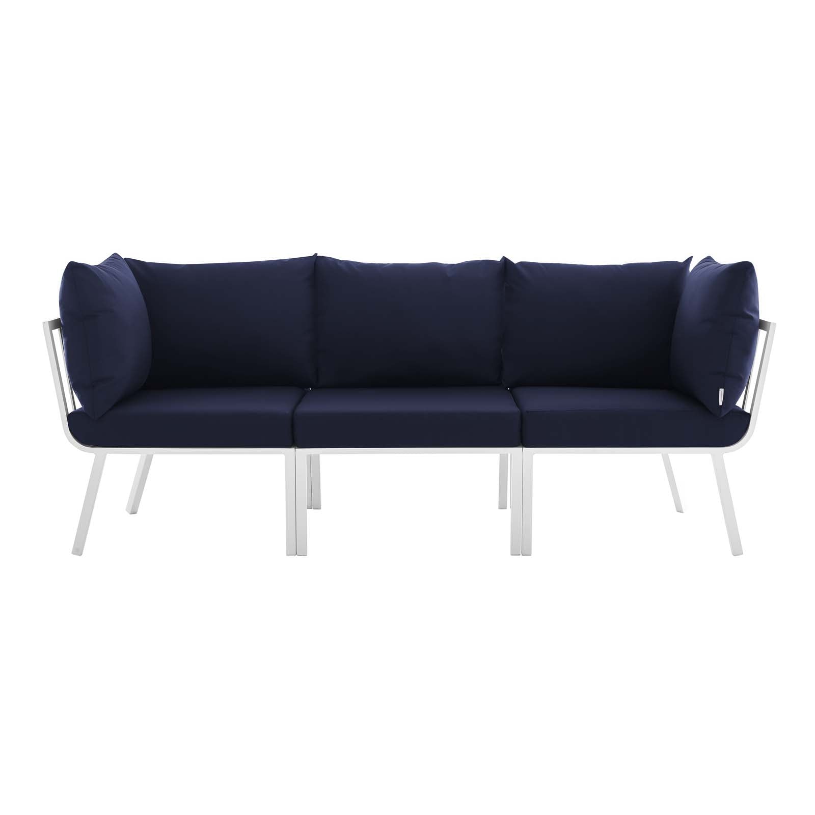 Modway Outdoor Conversation Sets - Riverside 3 Piece Outdoor Patio Aluminum Sectional Sofa Set White Navy