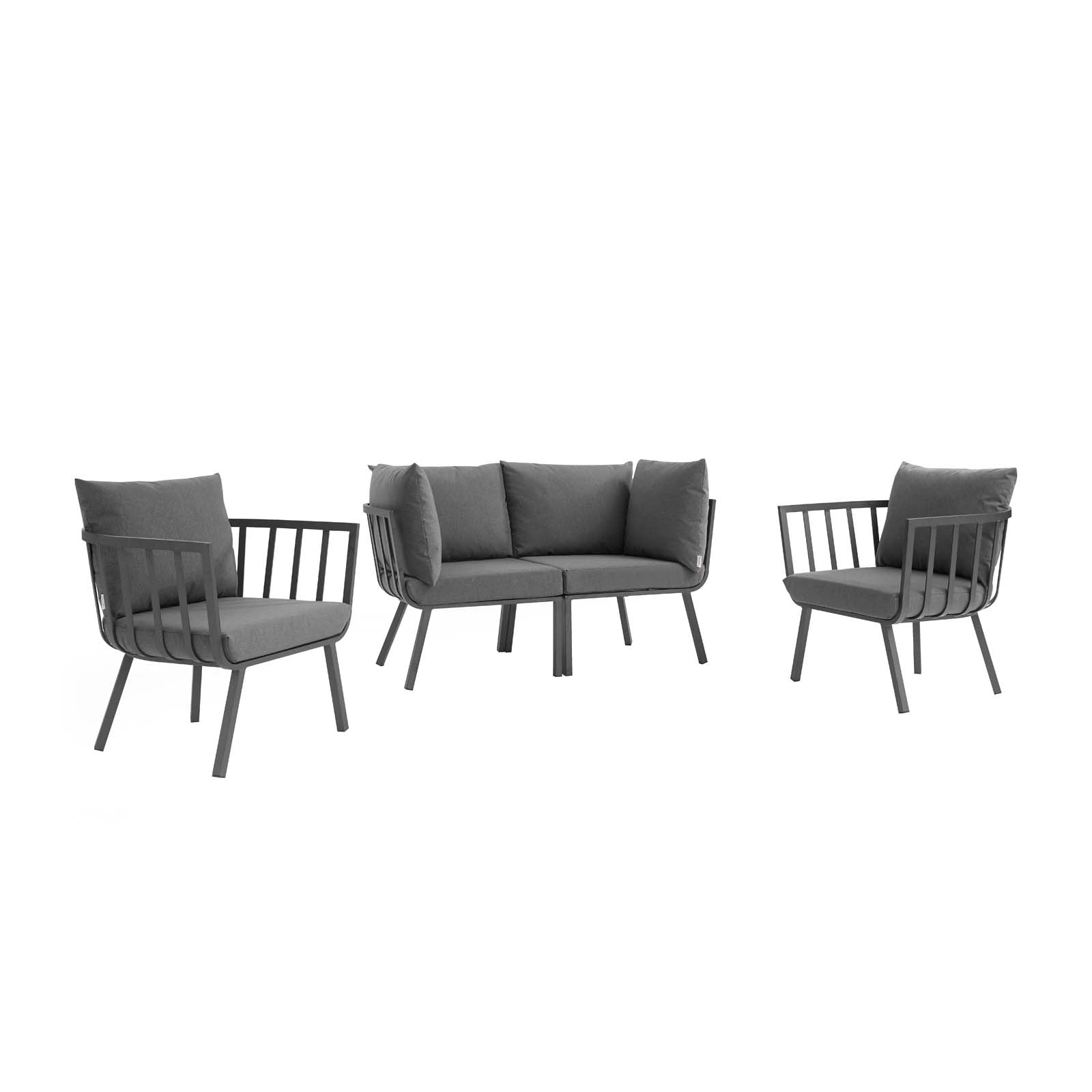 Modway Outdoor Conversation Sets - Riverside 4 Piece Outdoor Patio Aluminum Set Gray Charcoal