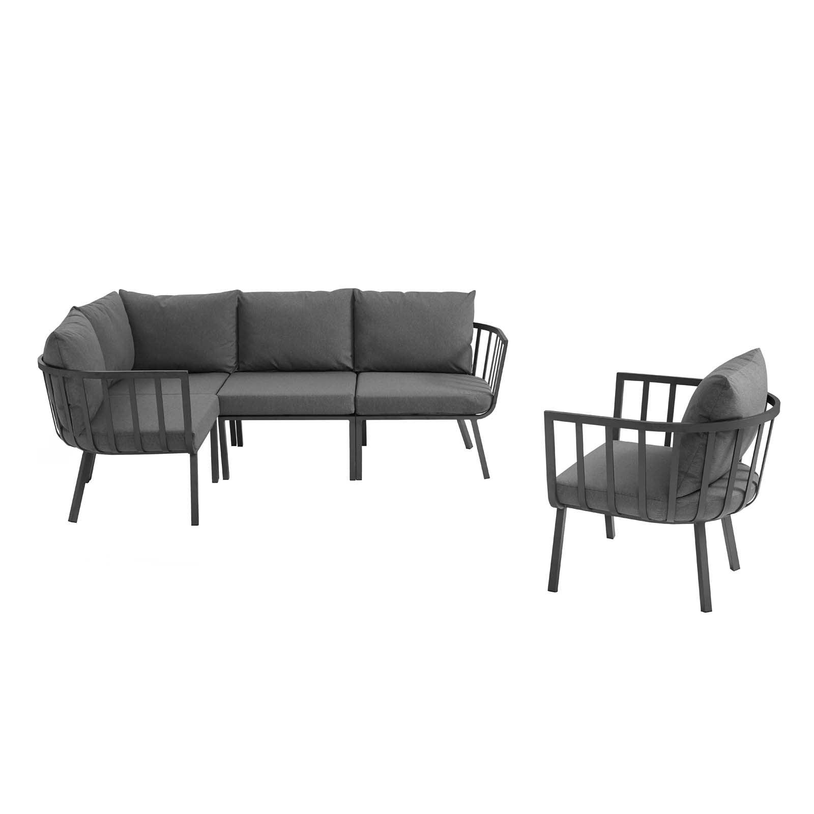 Modway Outdoor Conversation Sets - Riverside 5 Piece 114" Outdoor Patio Aluminum Set Gray Charcoal