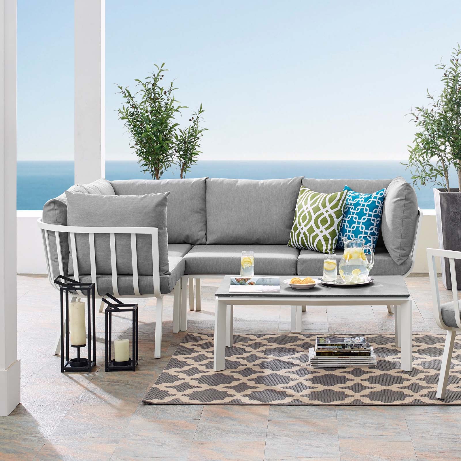 Modway Outdoor Conversation Sets - Riverside 5 Piece Outdoor Patio Set White Gray