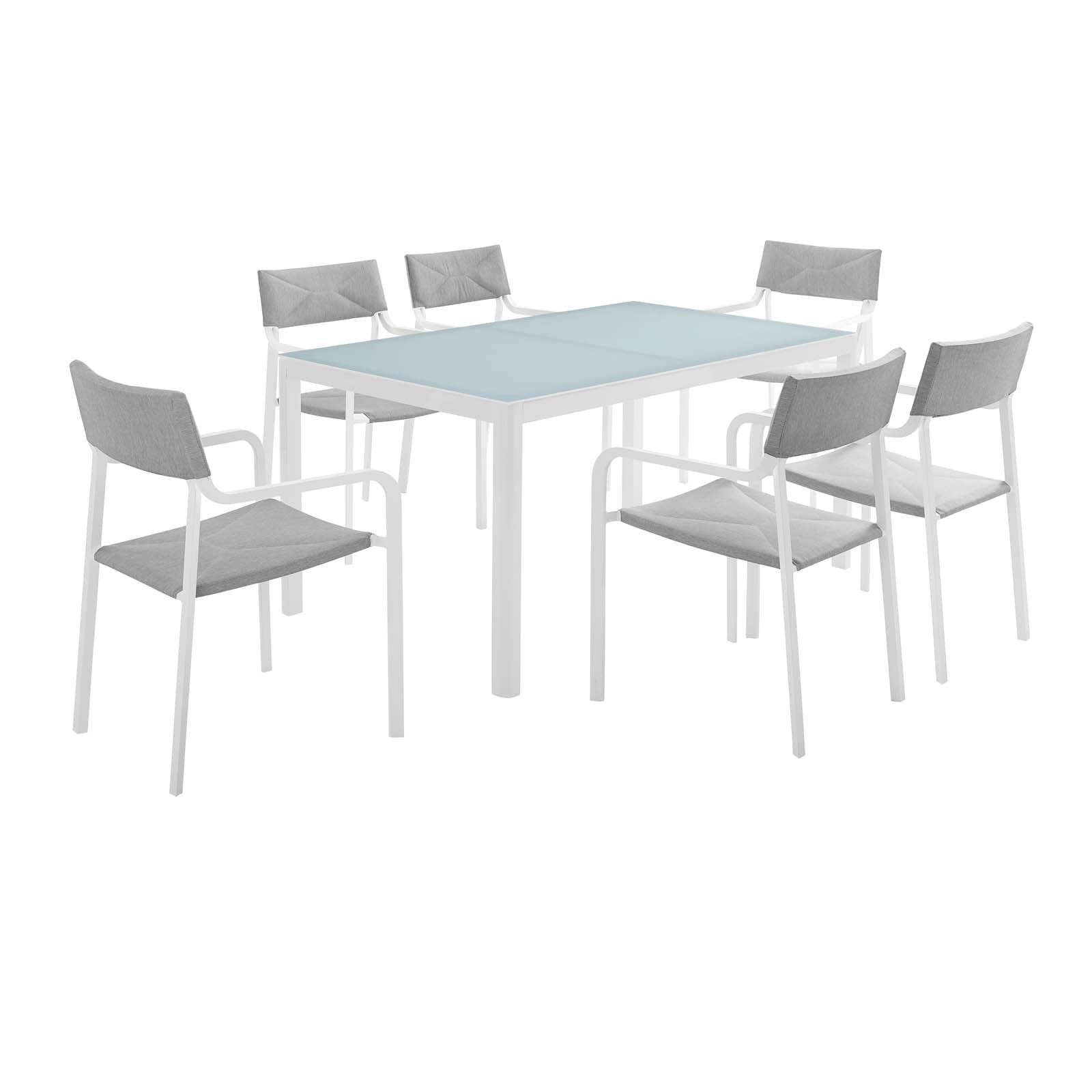 Modway Outdoor Dining Sets - Raleigh 7 Piece Outdoor Patio Aluminum Dining Set White Gray