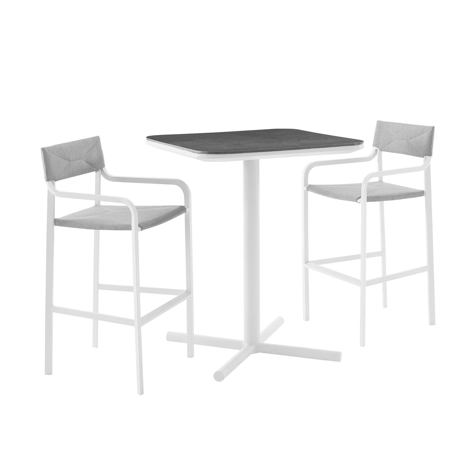 Modway Outdoor Dining Sets - Raleigh 3 Piece Outdoor Patio Aluminum Bar Set White Gray