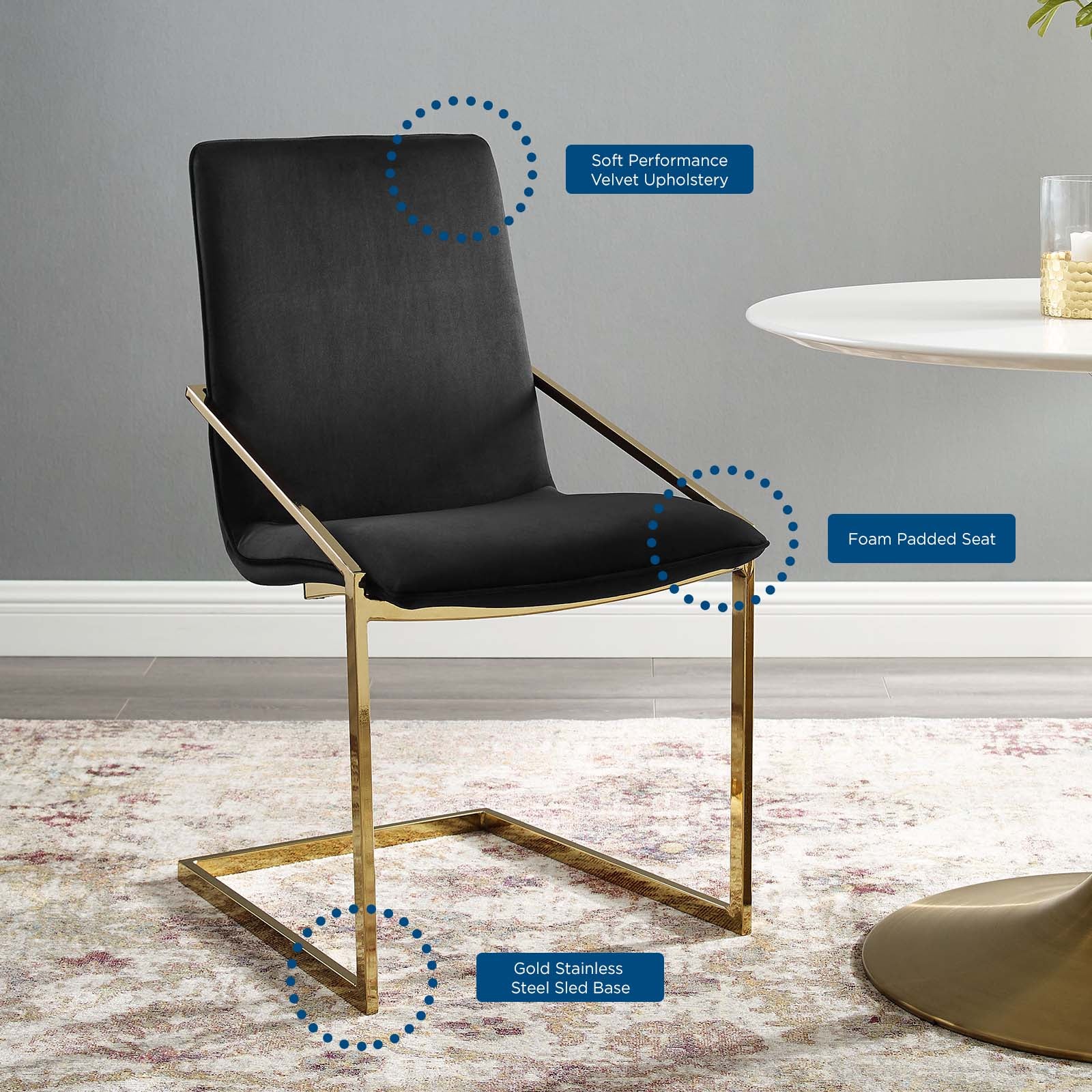 Modway Dining Chairs - Pitch Performance Velvet Dining Armchair Gold Black