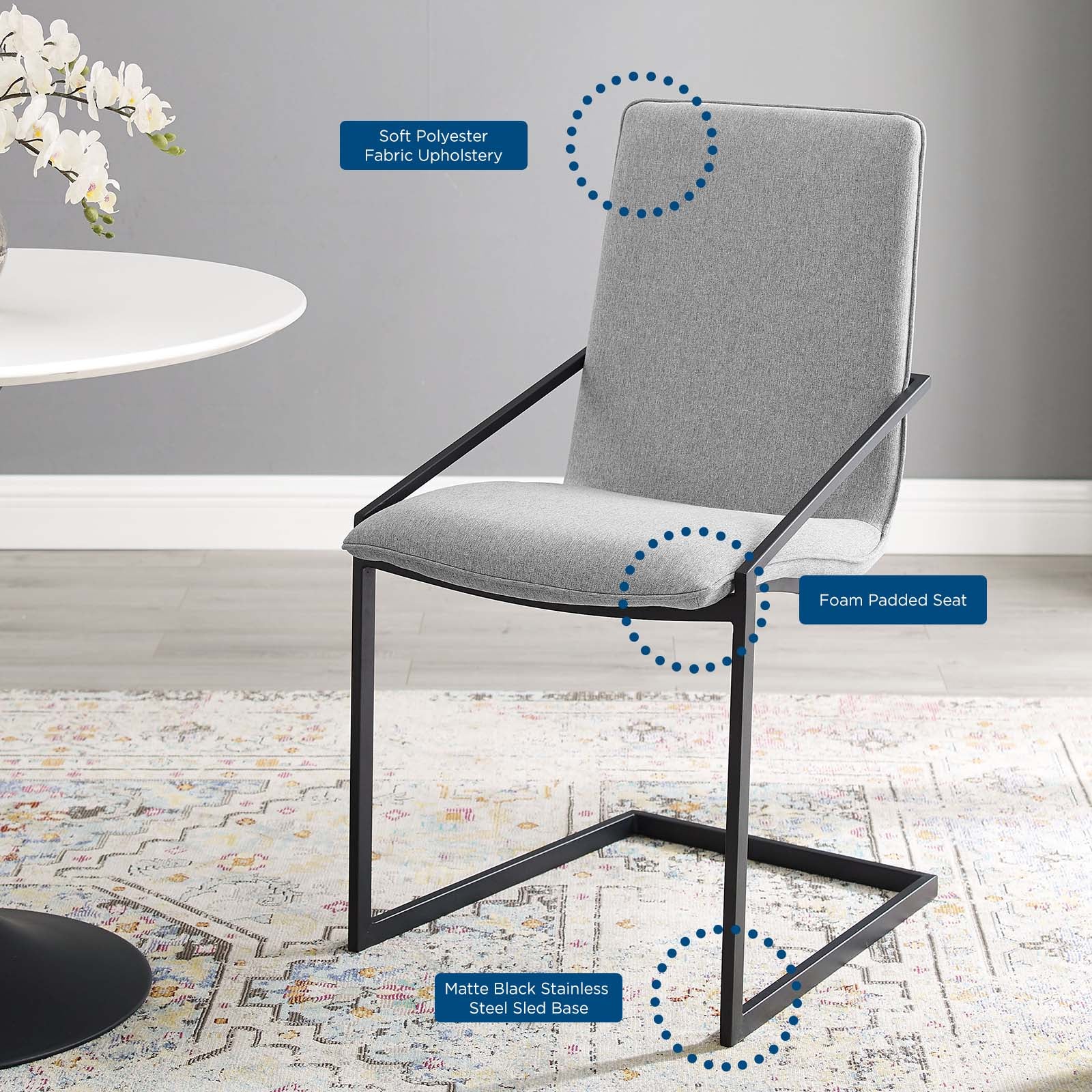 Modway Dining Chairs - Pitch Upholstered Fabric Dining Armchair Black Light Gray