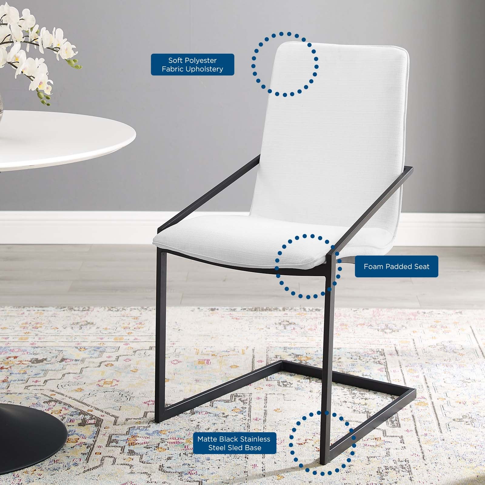 Pitch Upholstered Fabric Dining Armchair Black White