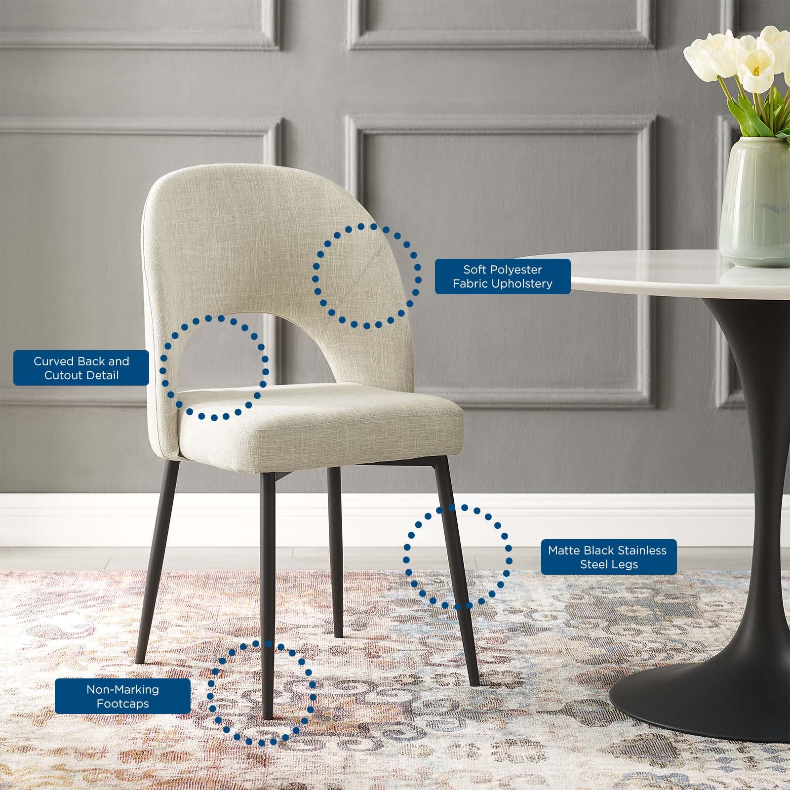 Modway Dining Chairs - Rouse Upholstered Fabric Dining Side Chair Black Beige