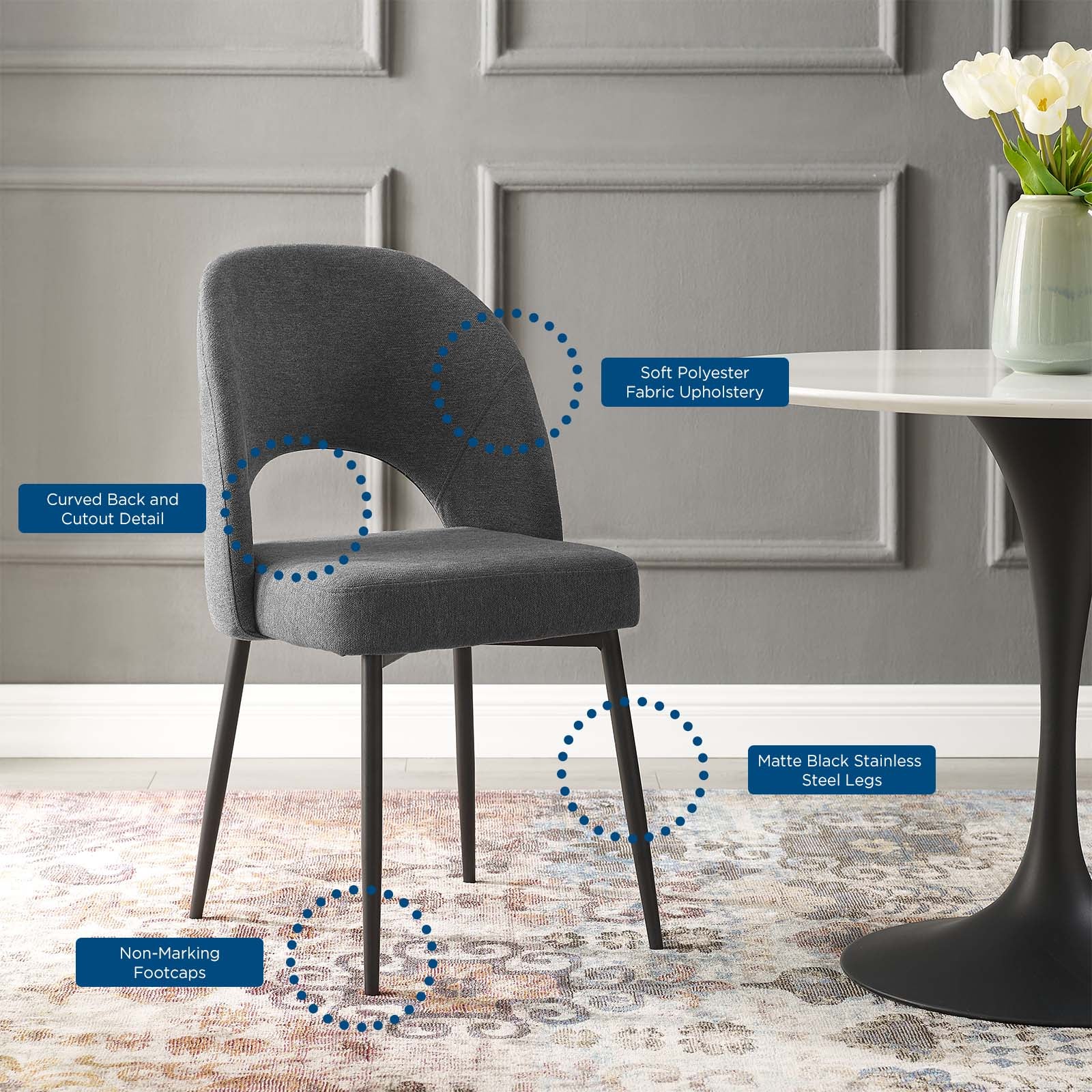Modway Dining Chairs - Rouse Upholstered Fabric Dining Side Chair Black Charcoal