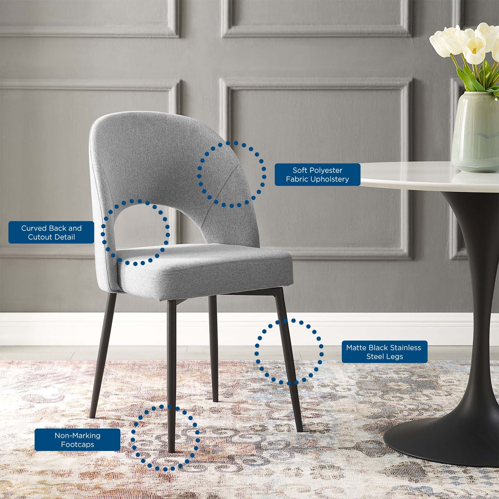 Shop Rouse Upholstered Fabric Dining Side Chair Black Light Gray