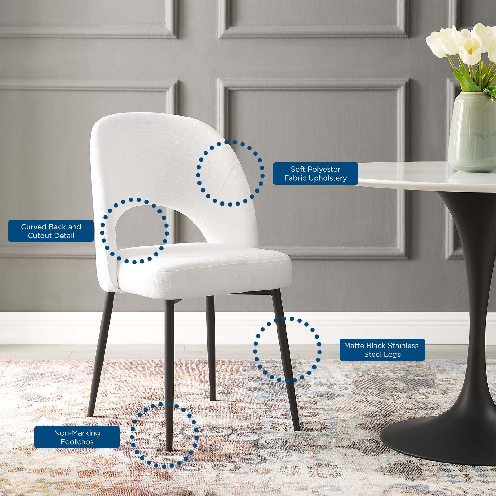 Modway Dining Chairs - Rouse Upholstered Fabric Dining Side Chair Black White