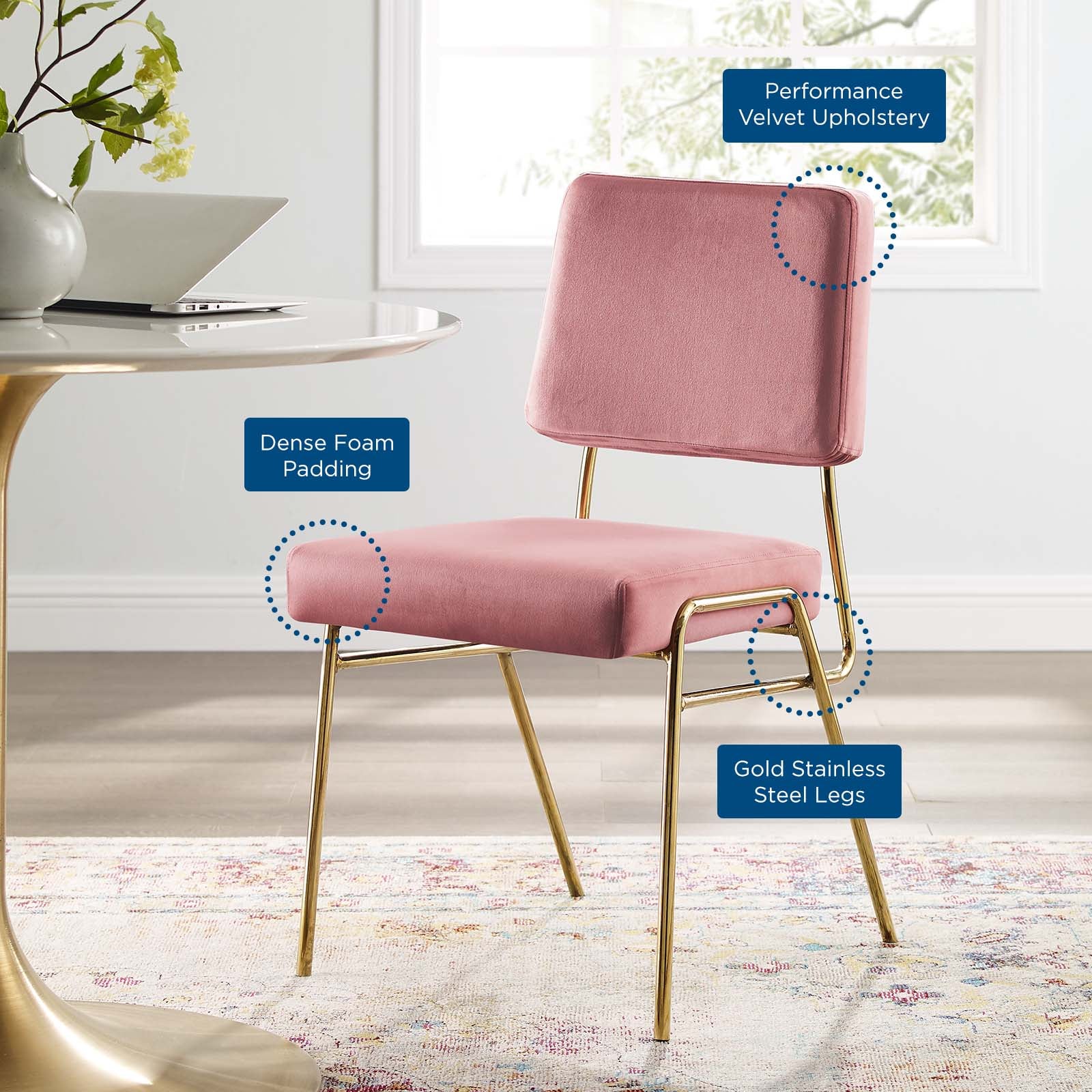 Modway Dining Chairs - Craft Performance Dining Side Chair Gold & Dusty Rose