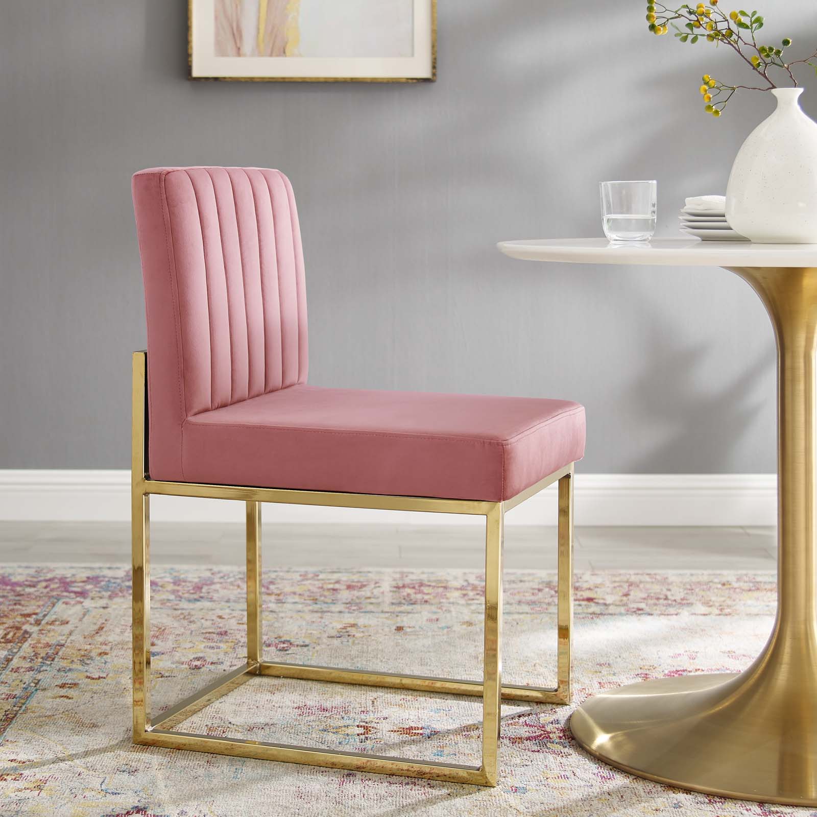 Modway Dining Chairs - Carriage Channel Tufted Performance Dining Chair Gold & Dusty Rose