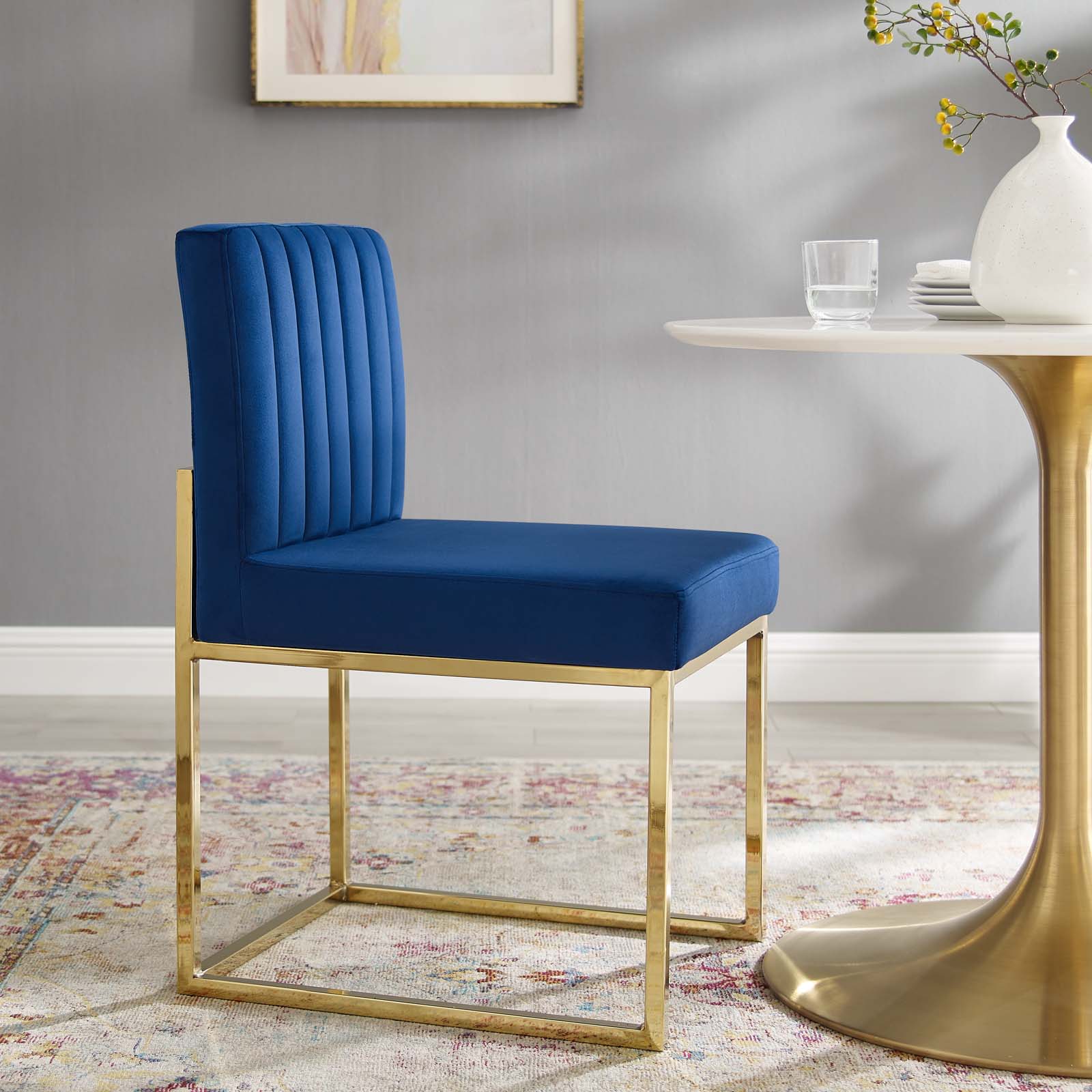 Modway Dining Chairs - Carriage Channel Tufted Performance Dining Chair Gold & Navy