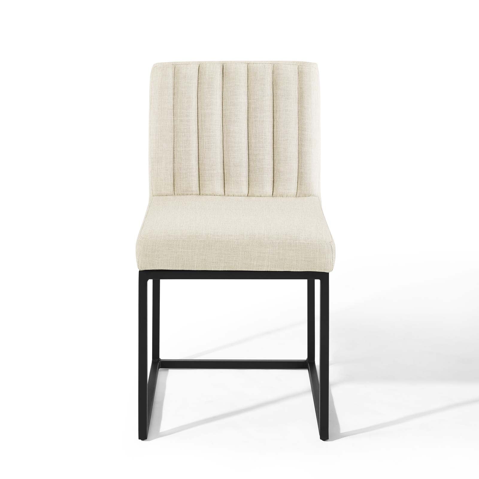 Modway Dining Chairs - Carriage Channel Tufted Sled Base Upholstered Fabric Dining Chair Black Beige