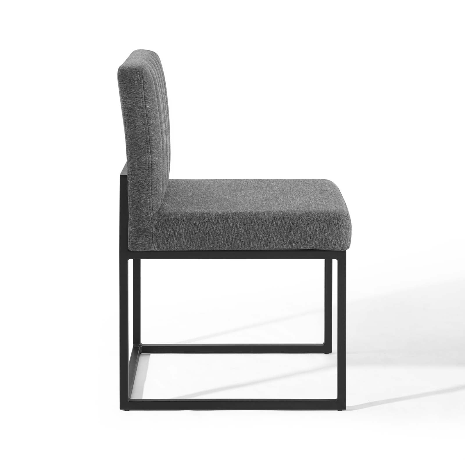 Modway Dining Chairs - Carriage Channel Tufted Sled Base Upholstered Fabric Dining Chair Black Charcoal