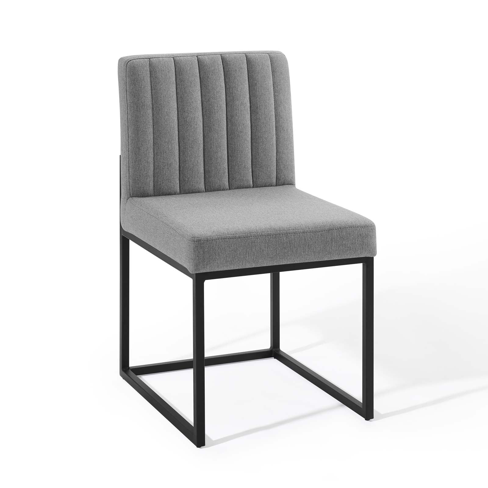 Modway Dining Chairs - Carriage Channel Tufted Sled Base Upholstered Fabric Dining Chair Black Light Gray