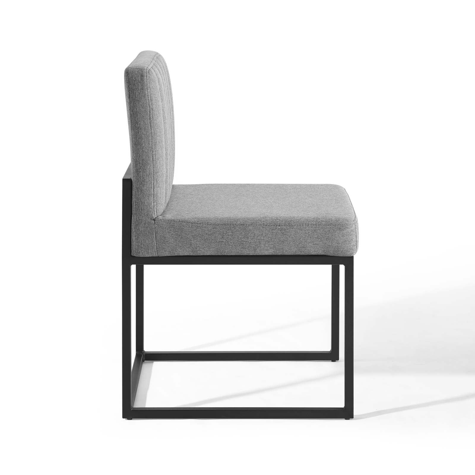 Modway Dining Chairs - Carriage Channel Tufted Sled Base Upholstered Fabric Dining Chair Black Light Gray