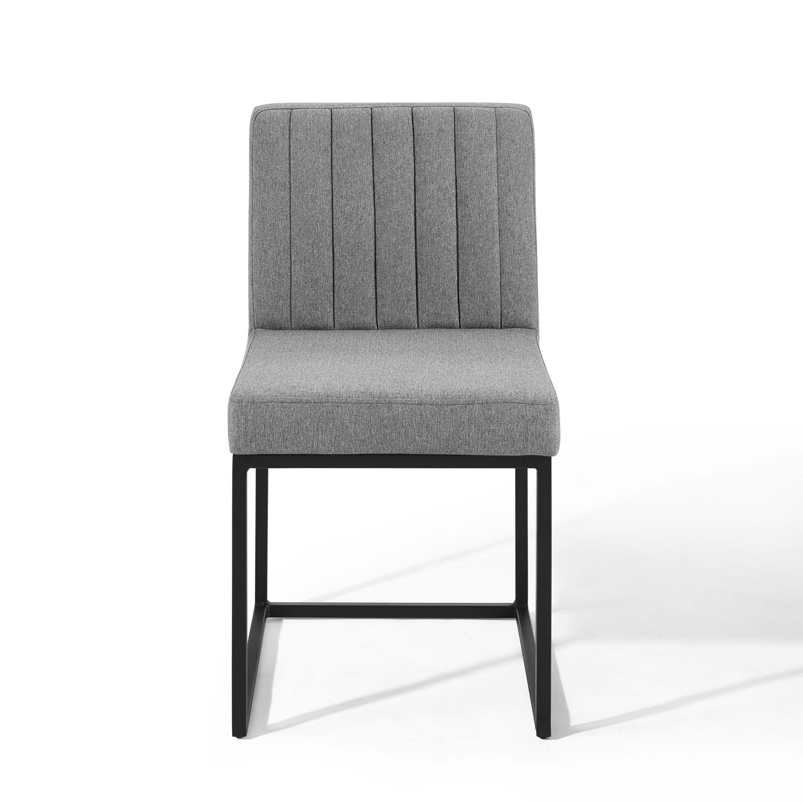 Modway Dining Chairs - Carriage Channel Tufted Sled Base Upholstered Fabric Dining Chair Black Light Gray
