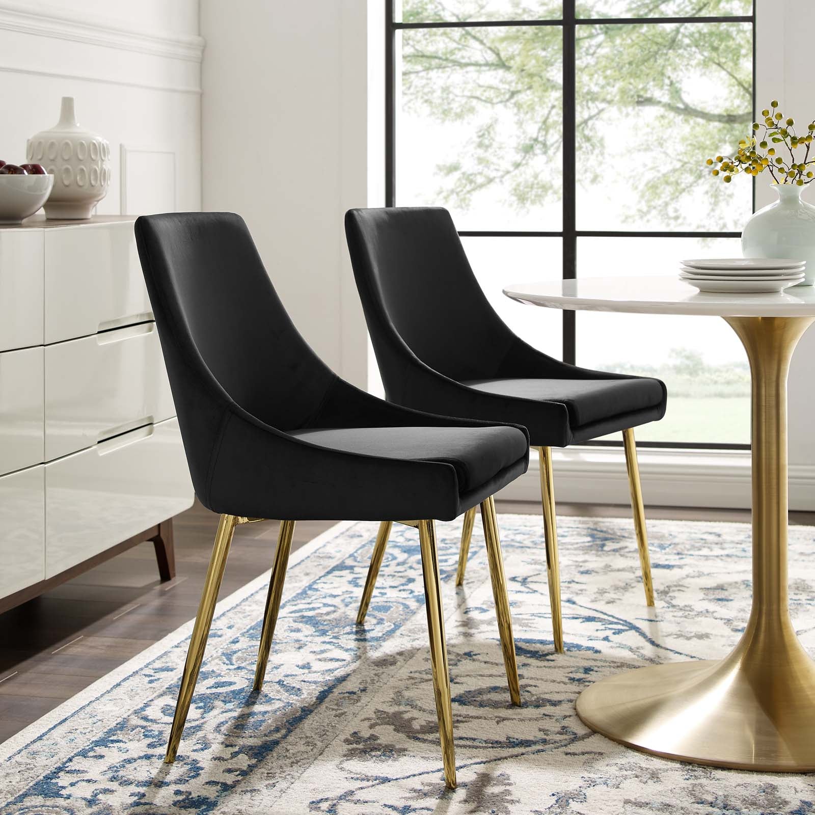 Viscount Performance Velvet Dining Chairs - ( Set of 2 ) Gold Black