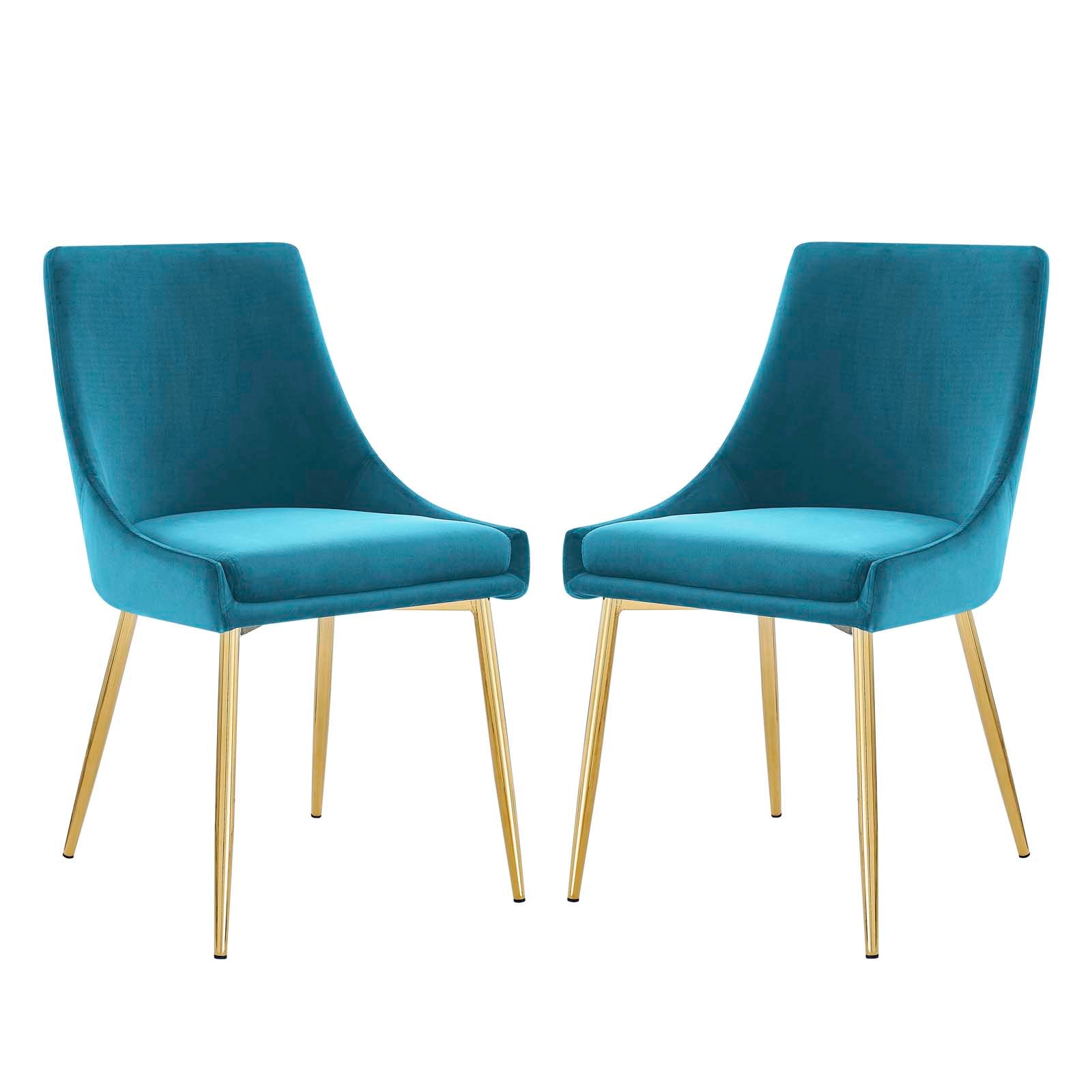 Viscount Performance Velvet Dining Chairs - Set of 2 Gold Blue
