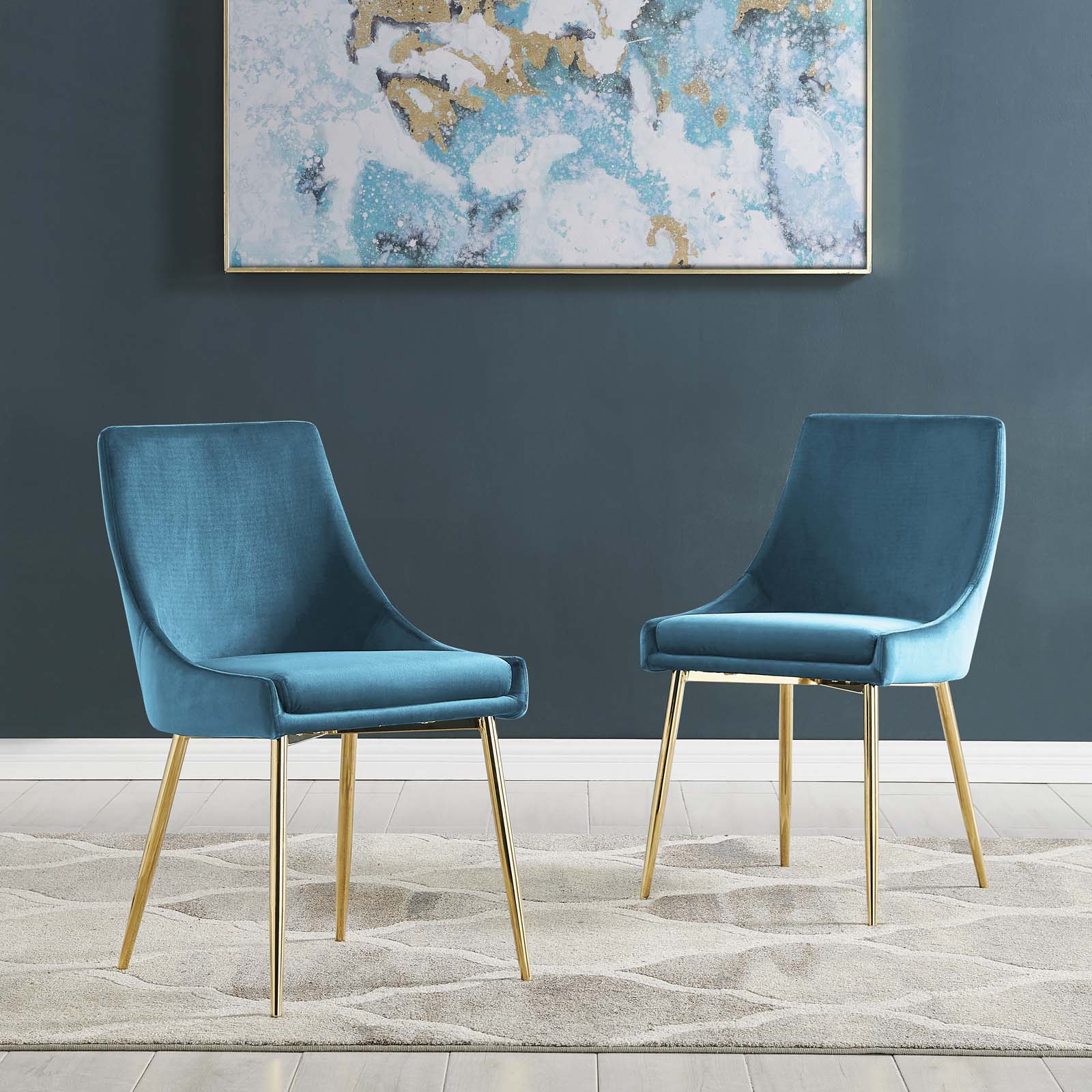 Viscount Performance Velvet Dining Chairs - Set of 2 Gold Blue
