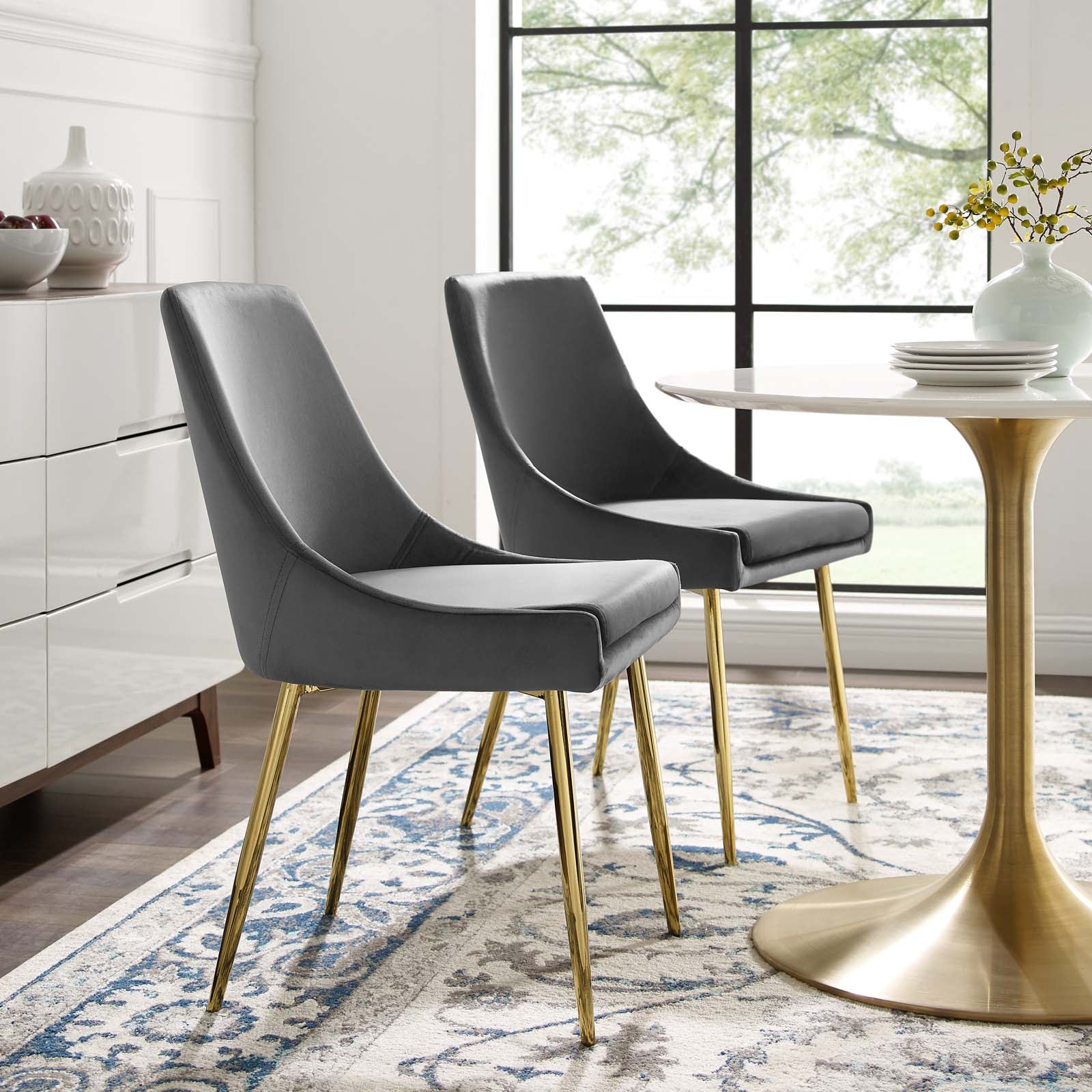 Viscount Performance Velvet Dining Chairs -  Gold Charcoal (Set of 2)