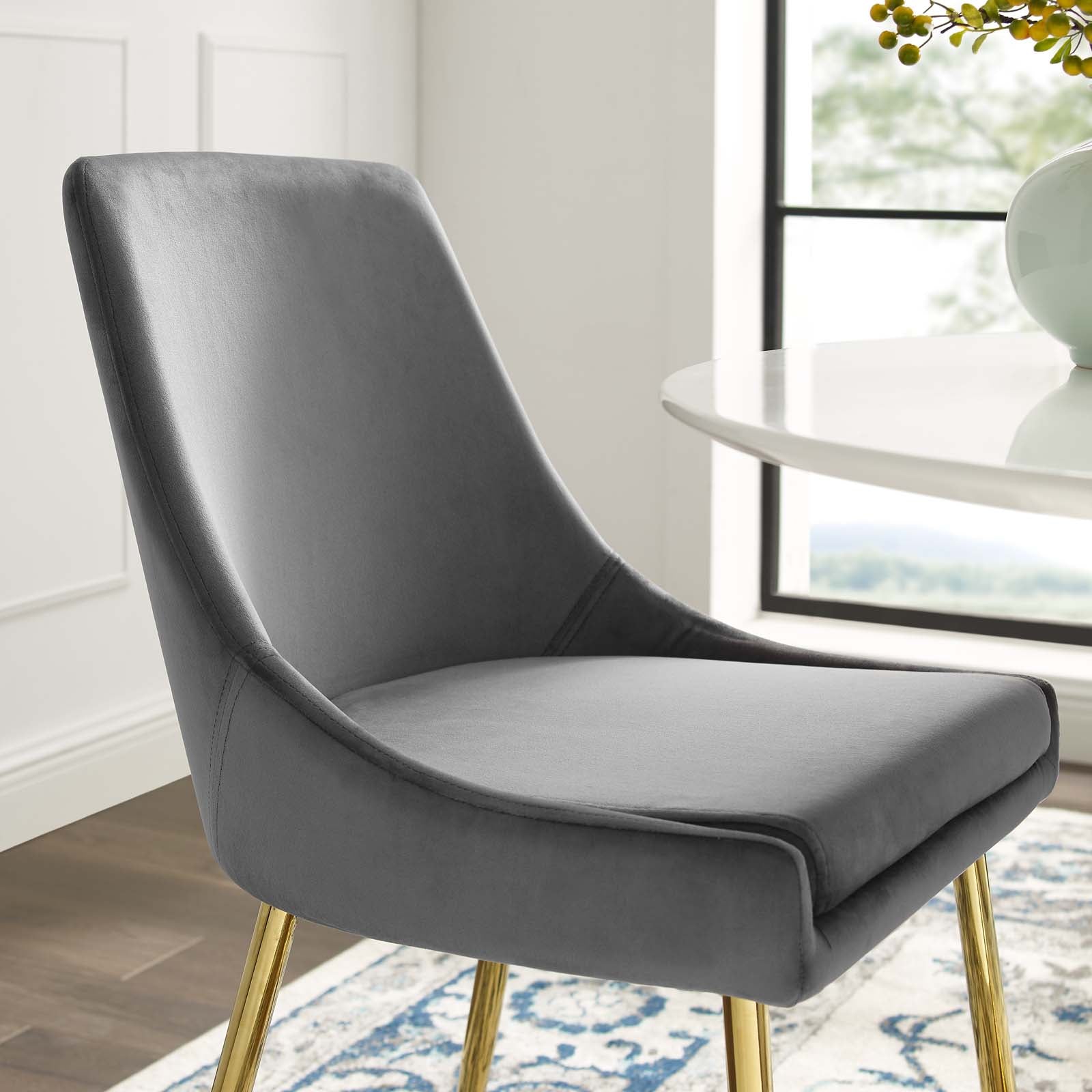 Viscount Performance Velvet Dining Chairs -  Gold Charcoal (Set of 2)