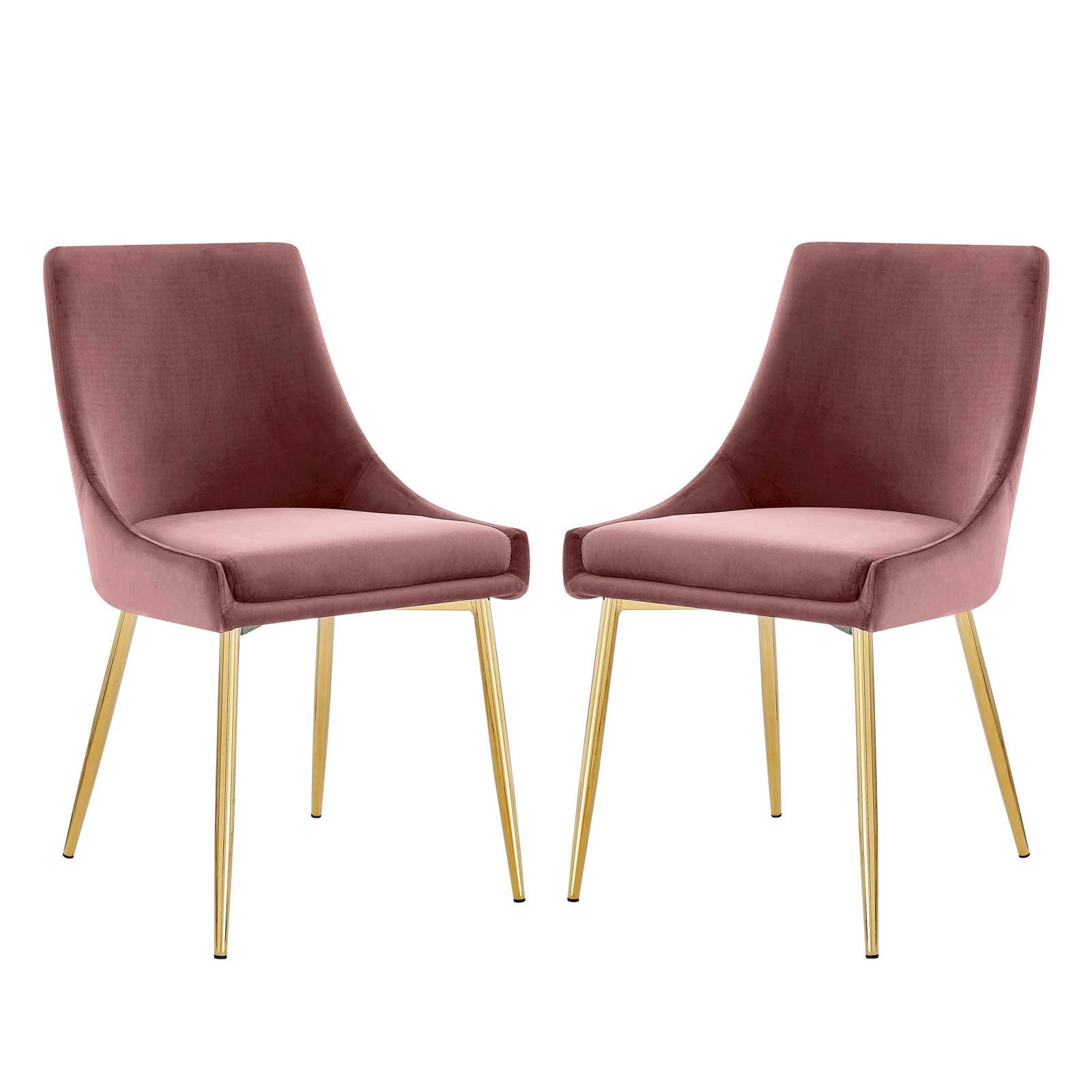 Modway Dining Chairs - Viscount Performance Velvet Dining Chairs - Set of 2 Gold Dusty Rose