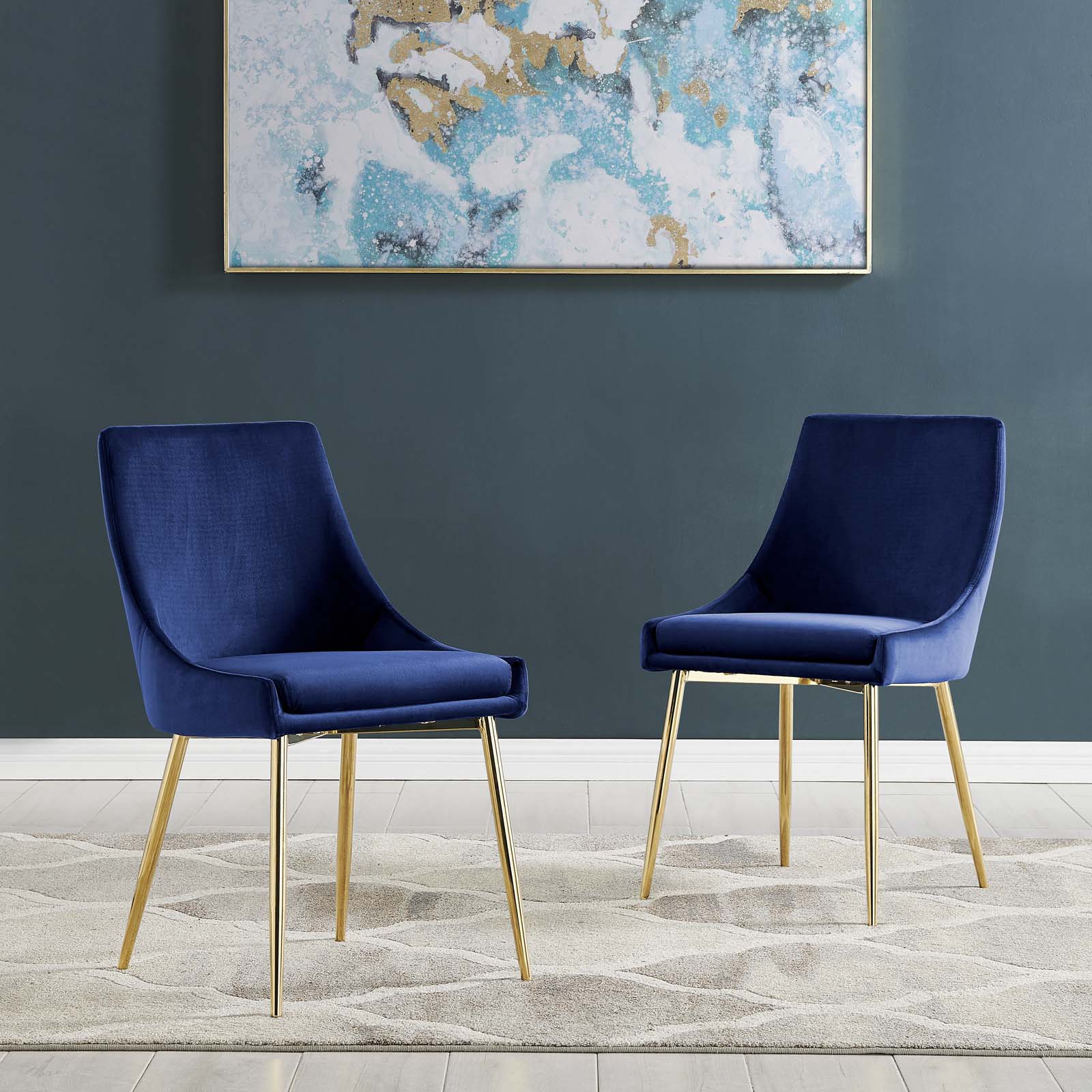 Viscount Performance Velvet Dining Chairs - Set of 2 Gold Navy