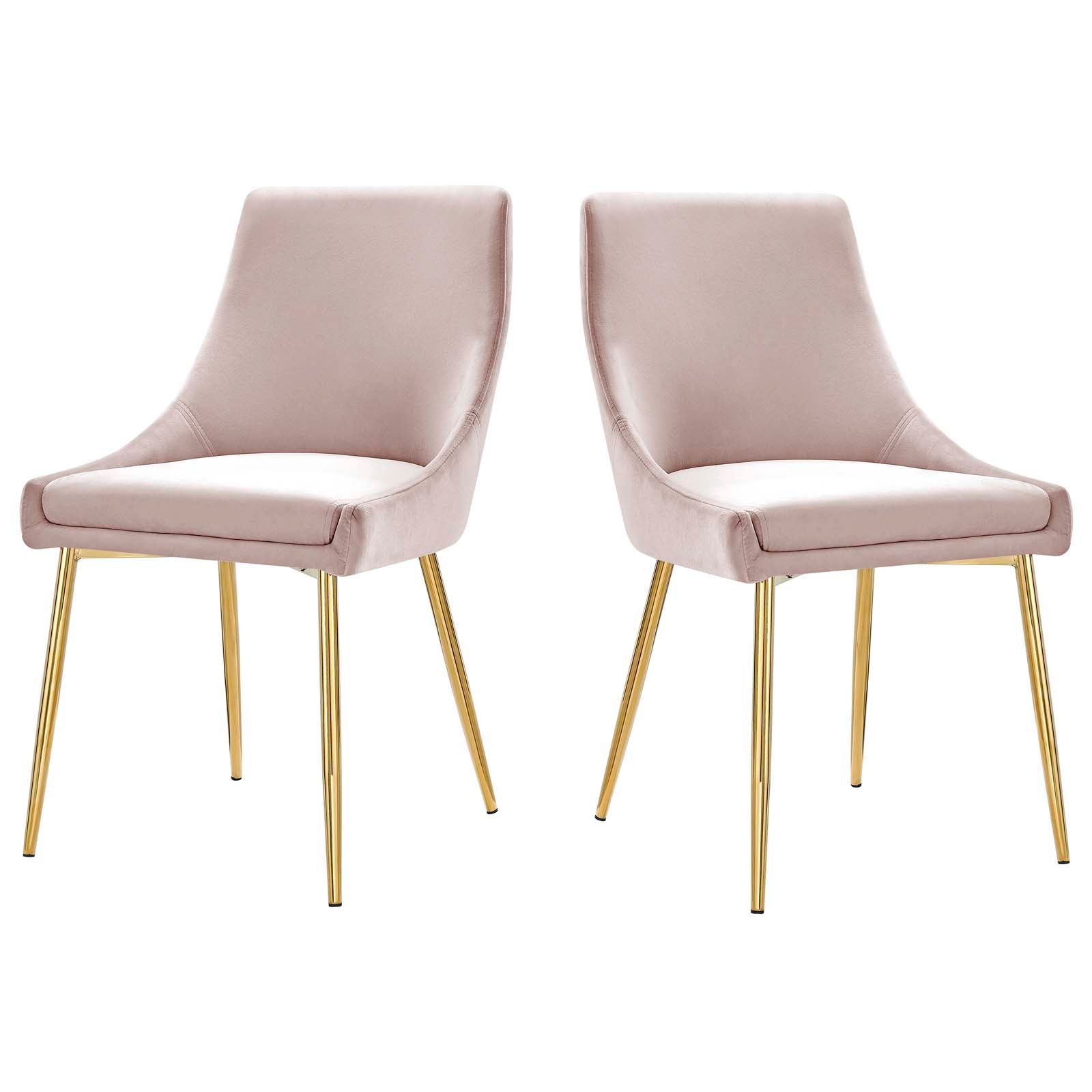 Modway Dining Chairs - Viscount Performance Velvet Dining Chairs - Set of 2 Gold Pink