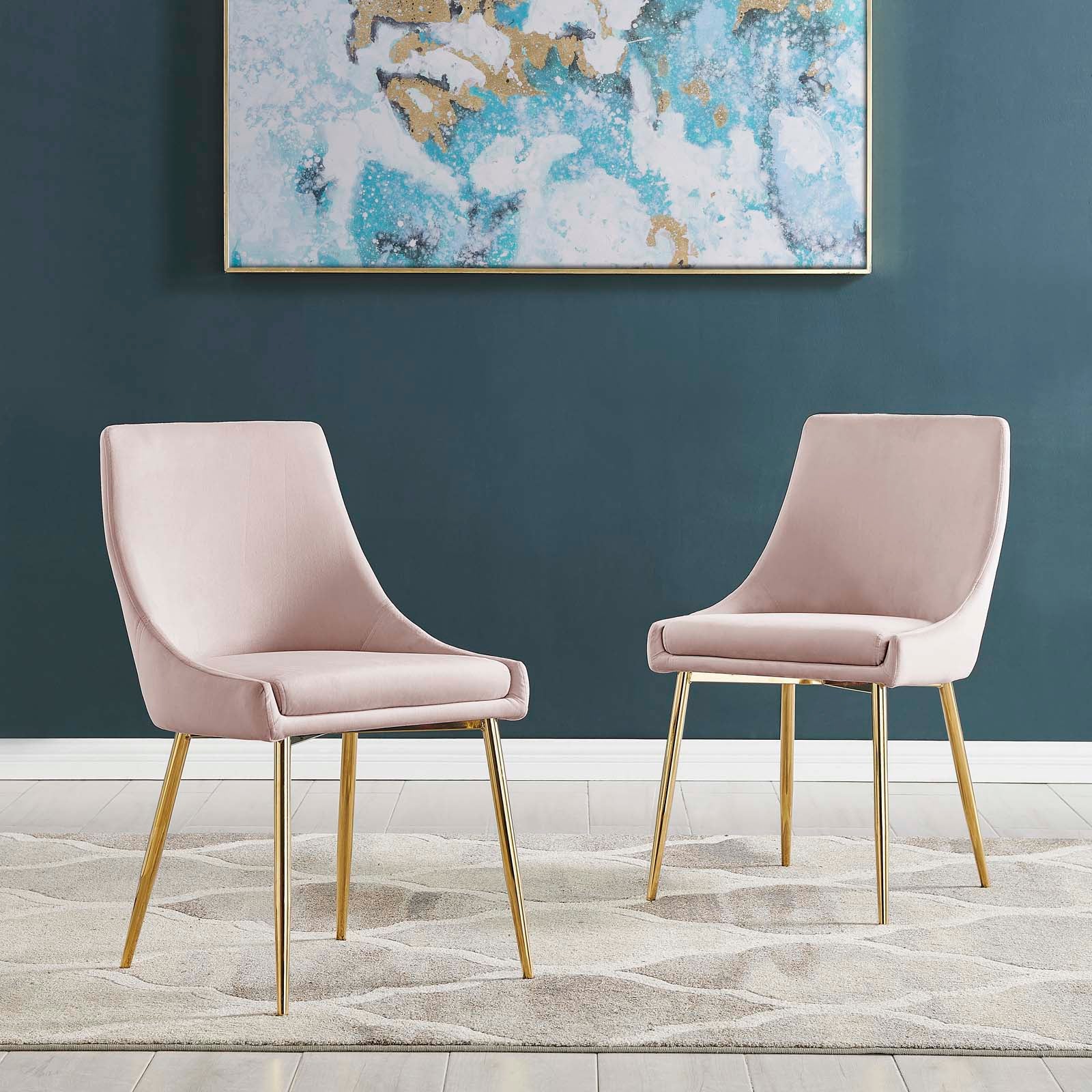 Modway Dining Chairs - Viscount Performance Velvet Dining Chairs - Set of 2 Gold Pink