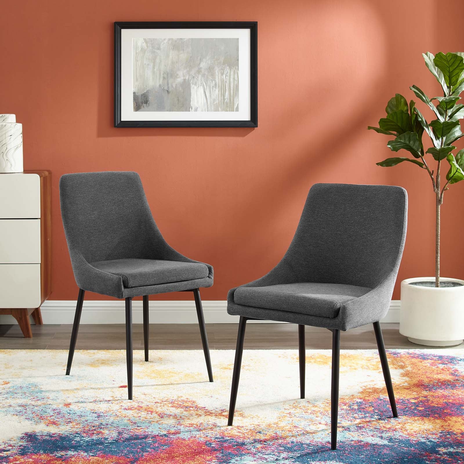 Modway Dining Chairs - Viscount Upholstered Fabric Dining Chairs - ( Set of 2 ) Black Charcoal
